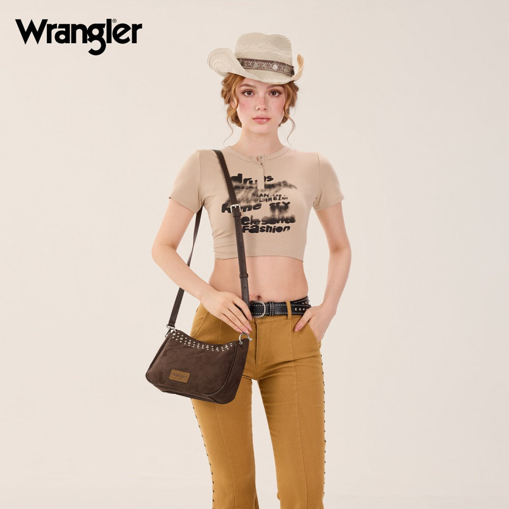 Wrangler WG-HB-585-2003-CF - Coffee - Wrangler Studded Western Shoulder Crossbody Bag