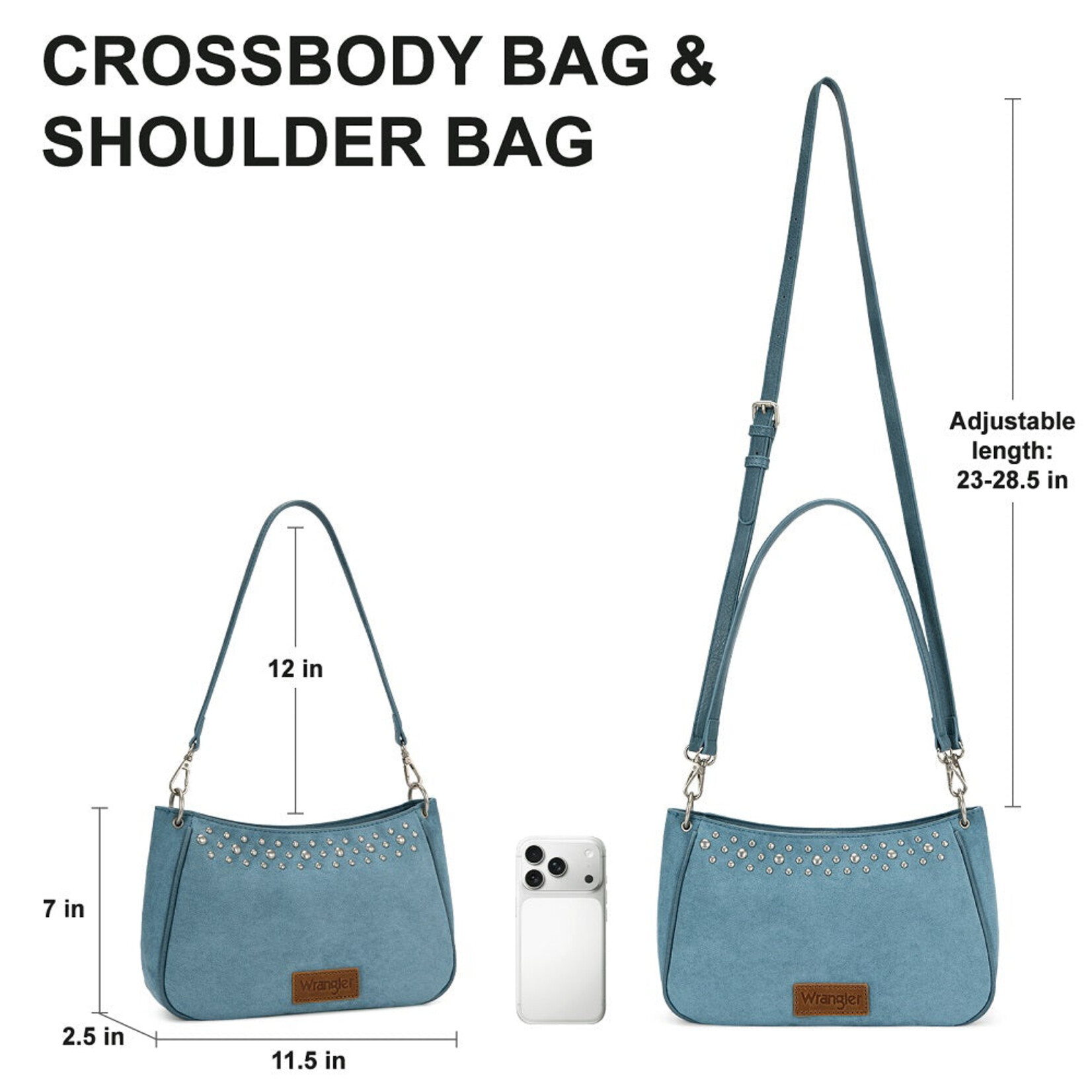Wrangler WG-HB-585-2003-JN - Jean - Wrangler Studded Western Shoulder Crossbody Bag