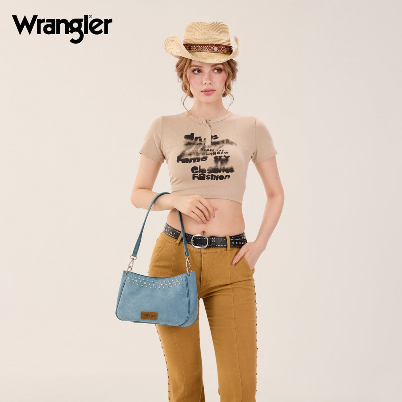 Wrangler WG-HB-585-2003-JN - Jean - Wrangler Studded Western Shoulder Crossbody Bag