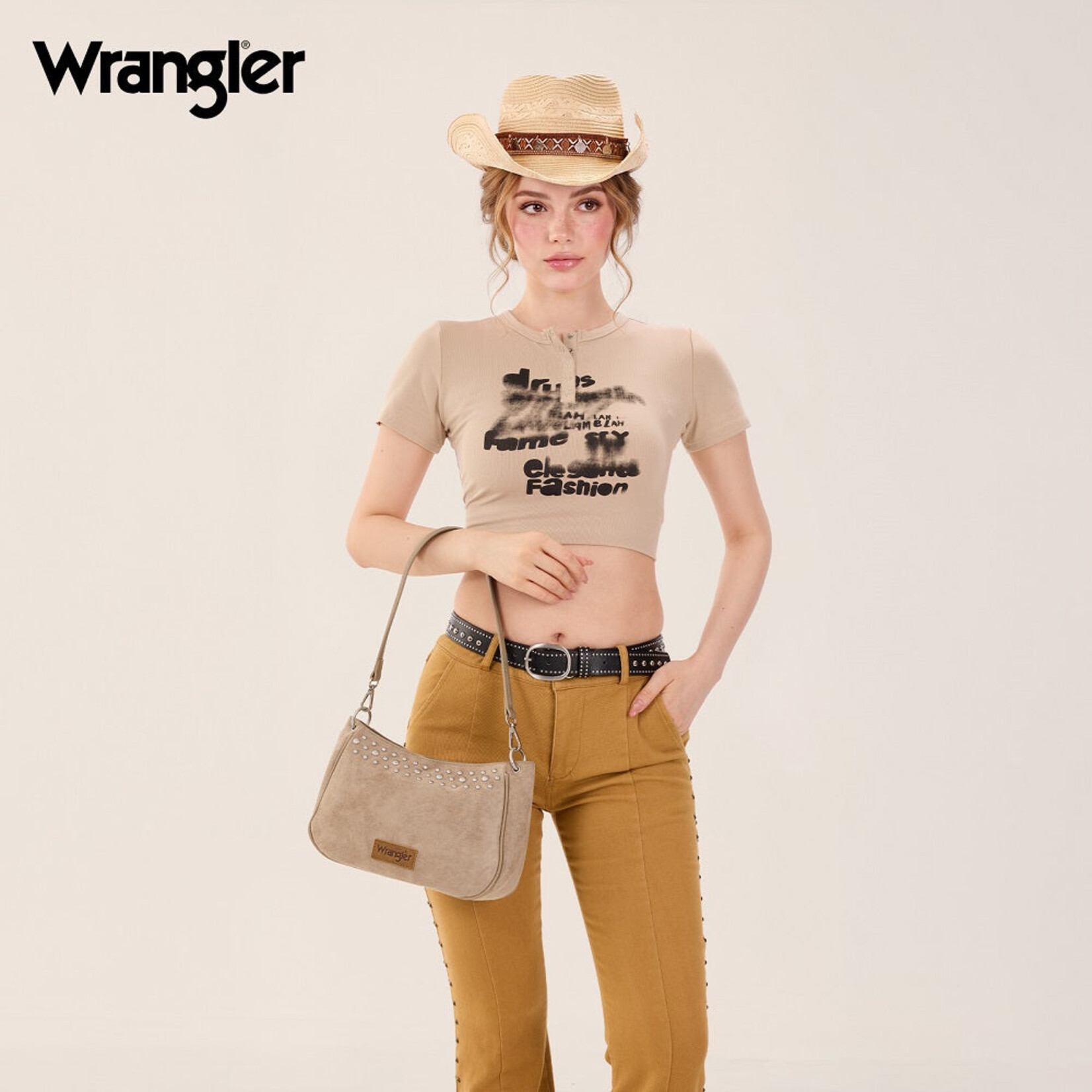 Wrangler WG-HB-585-2003-KH - Khaki - Wrangler Studded Western Shoulder Crossbody Bag