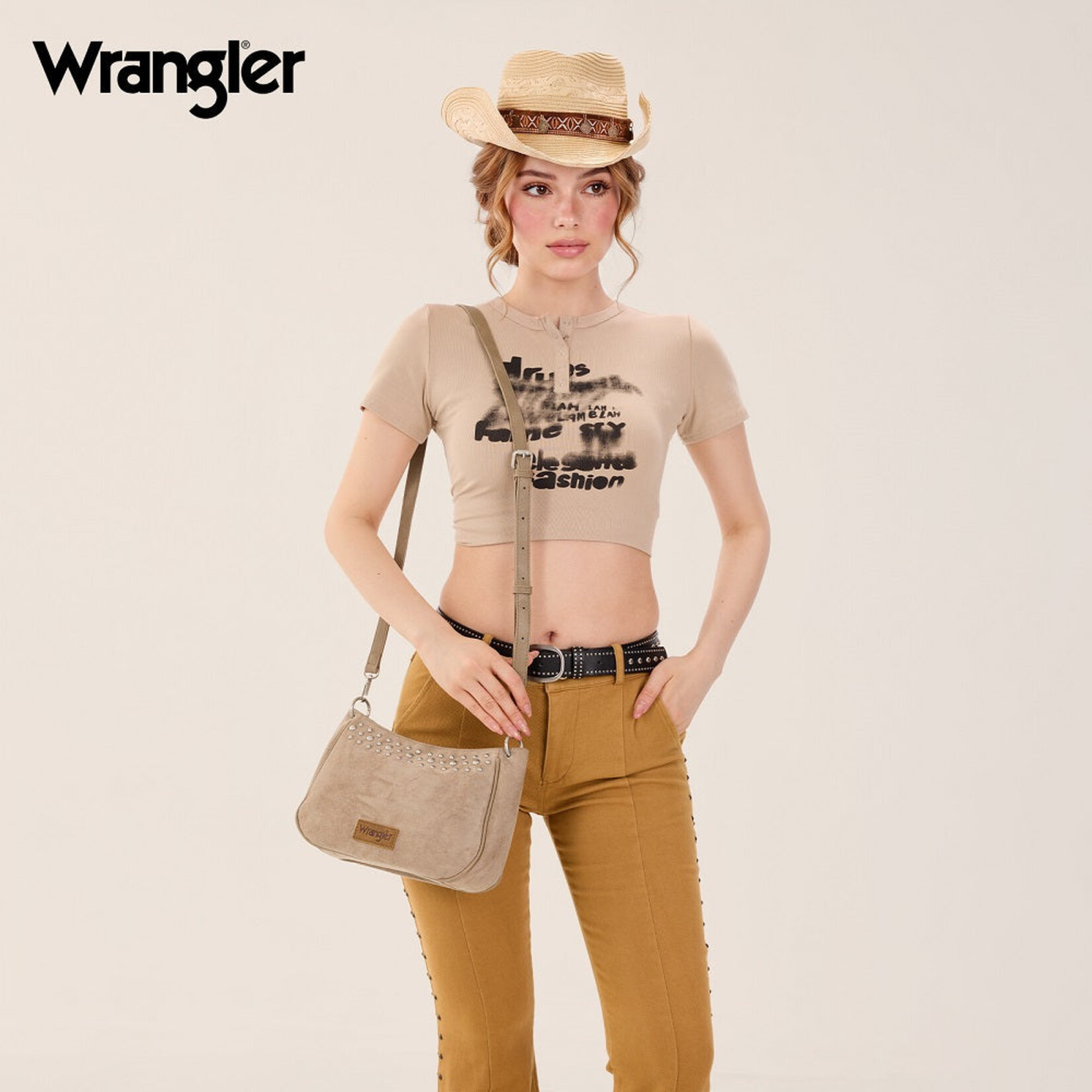 Wrangler WG-HB-585-2003-KH - Khaki - Wrangler Studded Western Shoulder Crossbody Bag