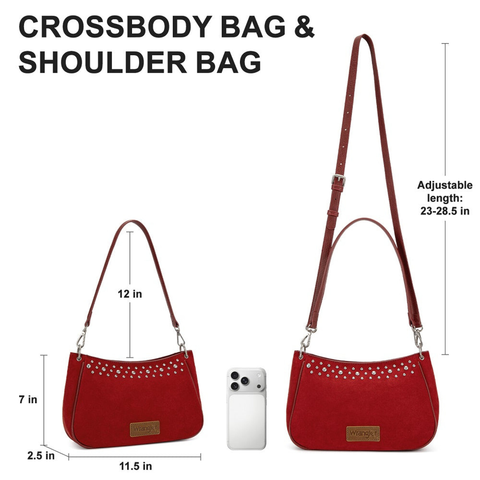 Wrangler WG-HB-585-2003-RD - Red - Wrangler Studded Western Shoulder Crossbody Bag