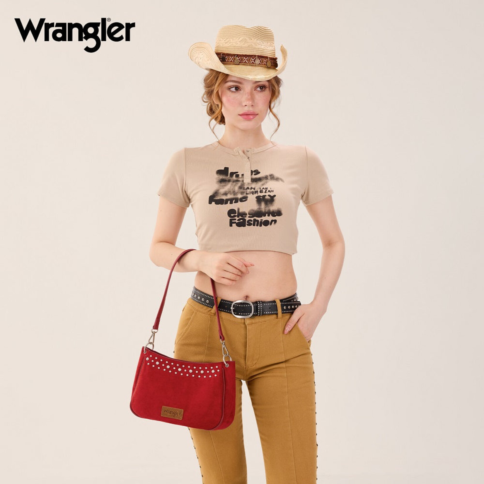 Wrangler WG-HB-585-2003-RD - Red - Wrangler Studded Western Shoulder Crossbody Bag