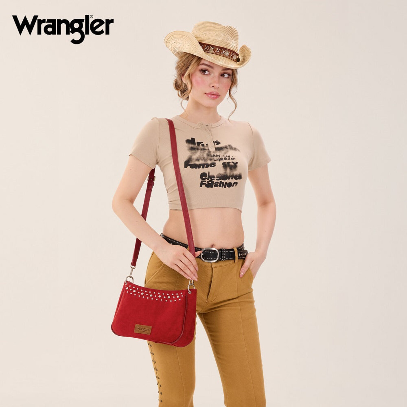 Wrangler WG-HB-585-2003-RD - Red - Wrangler Studded Western Shoulder Crossbody Bag