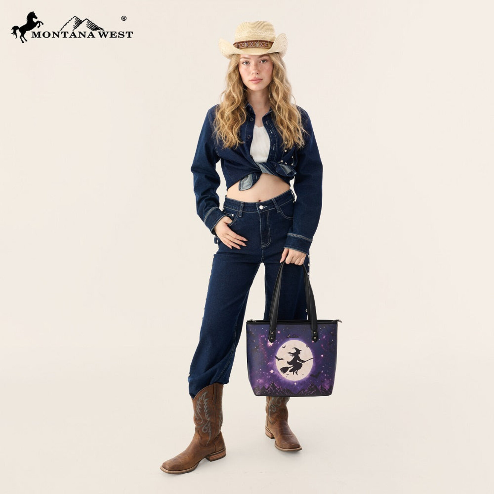 Montana West Inc MW-HB-1404-2002-PP - Purple - Montana West Halloween Witch Moon Tote Bag