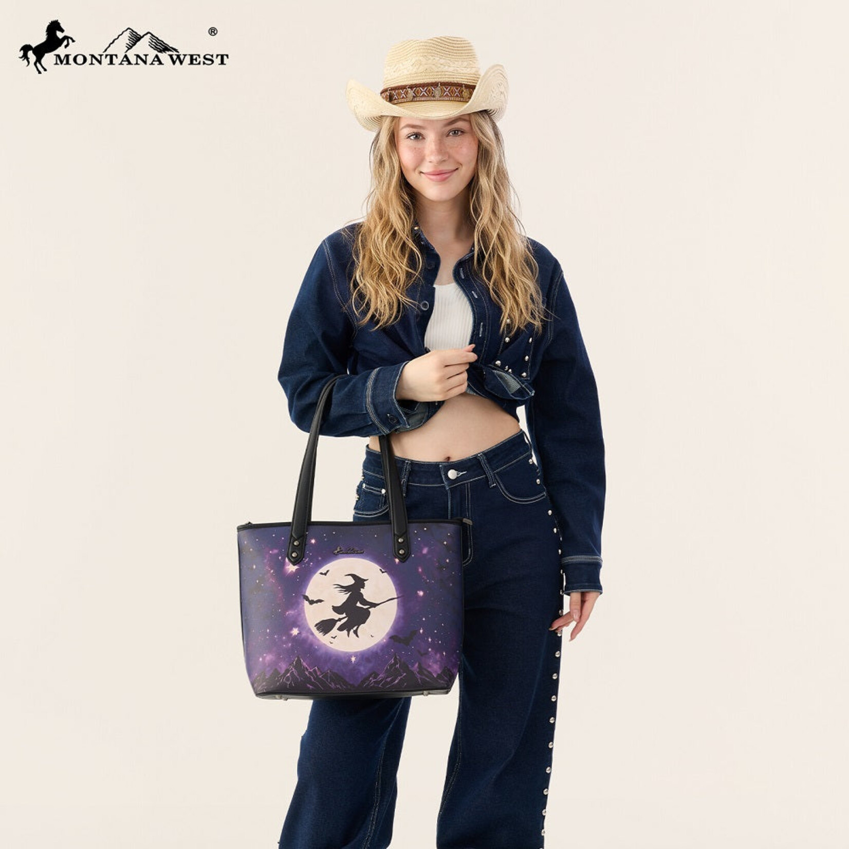 Montana West Inc MW-HB-1404-2002-PP - Purple - Montana West Halloween Witch Moon Tote Bag