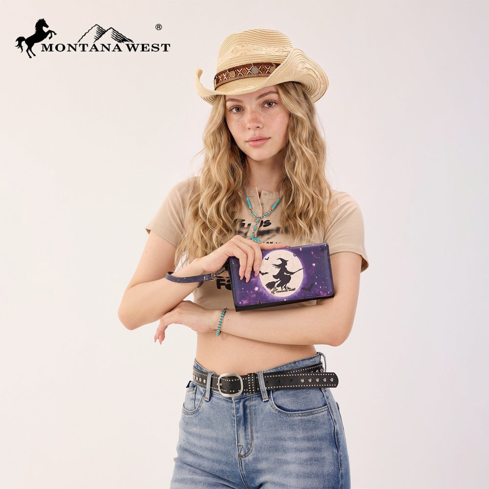Montana West Inc MW-WL-1404-018-PP - Purple - Montana West Halloween Witch Moon Wristlet RFID Wallet