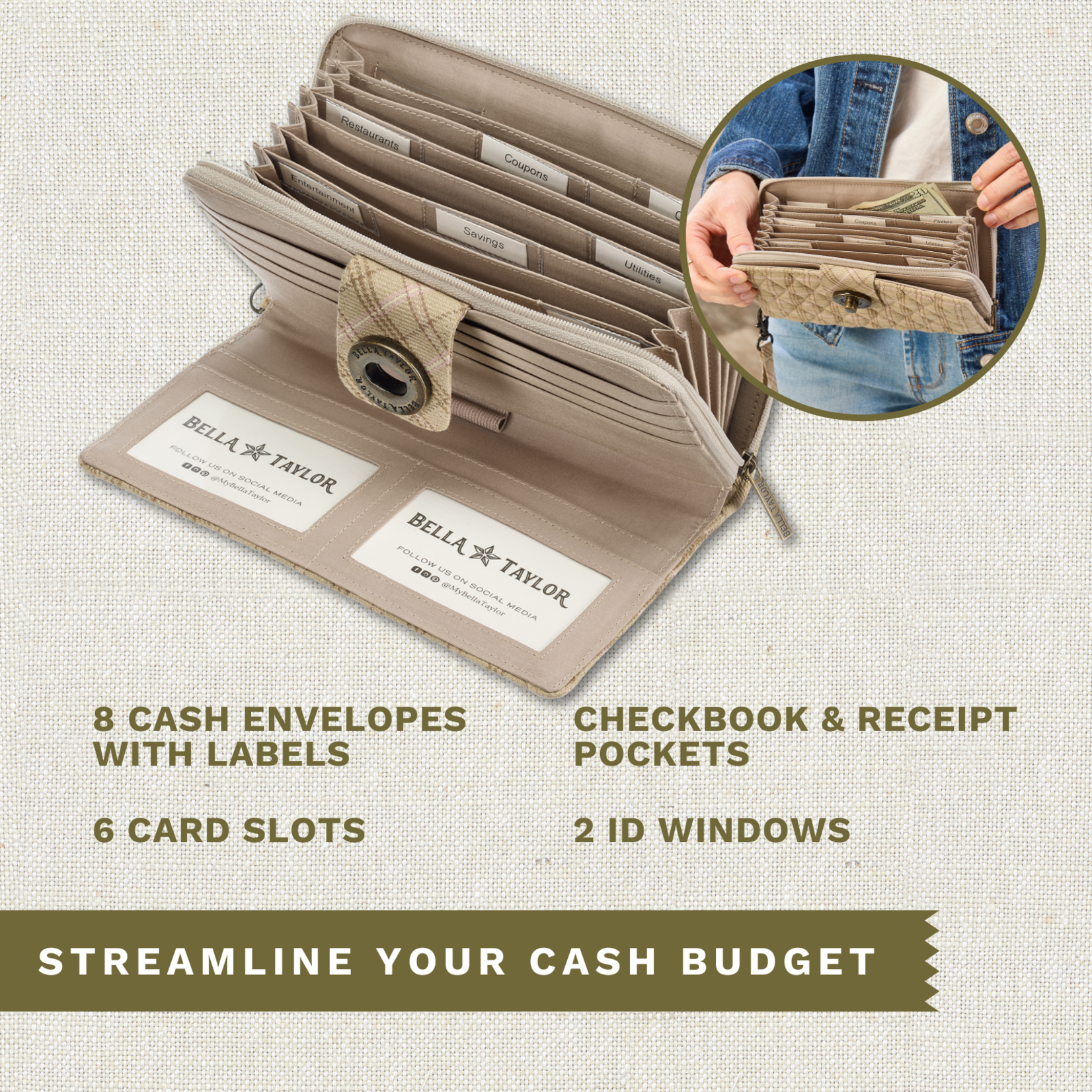 Bella Taylor RFID Cash System Wallet - Willow Plaid