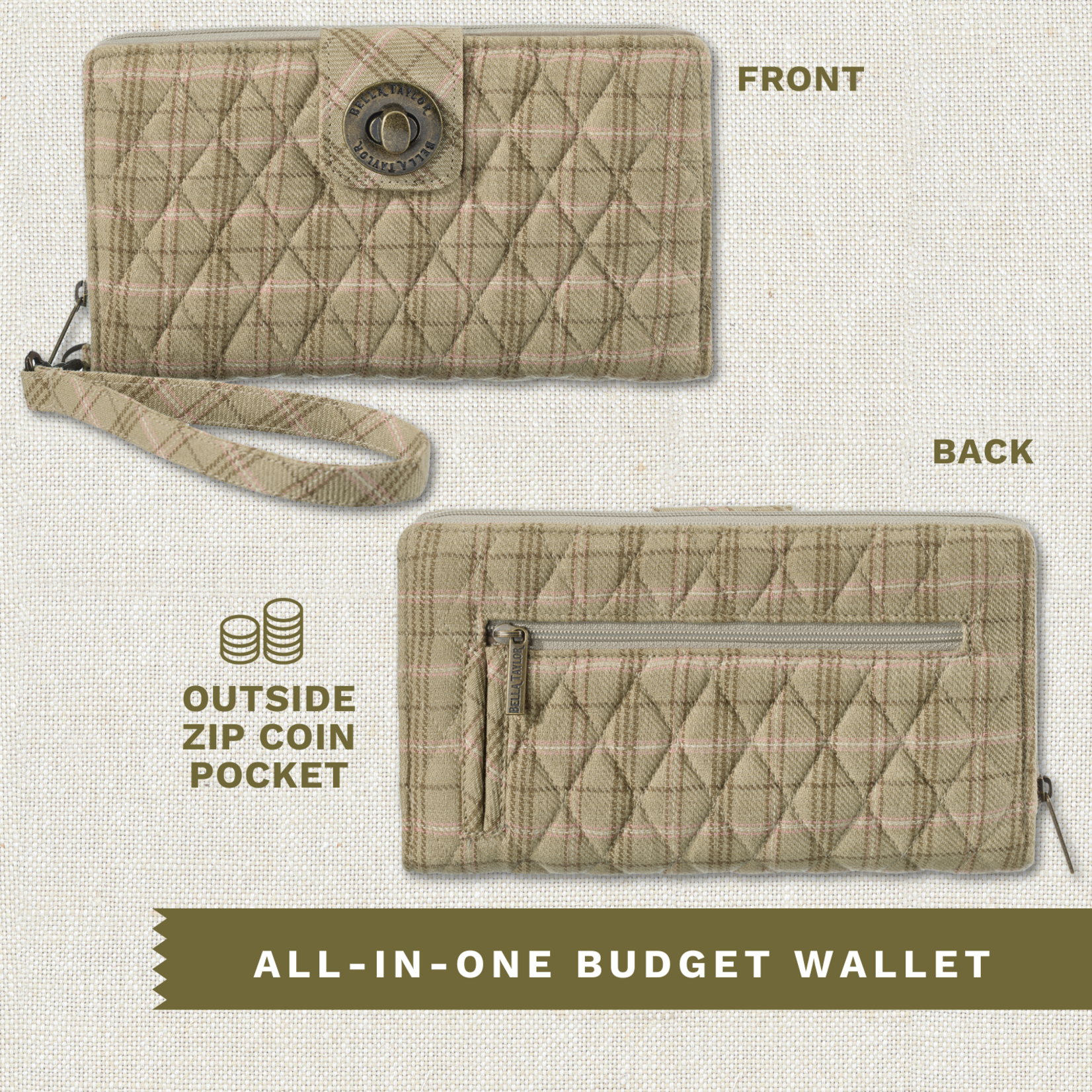 Bella Taylor RFID Cash System Wallet - Willow Plaid