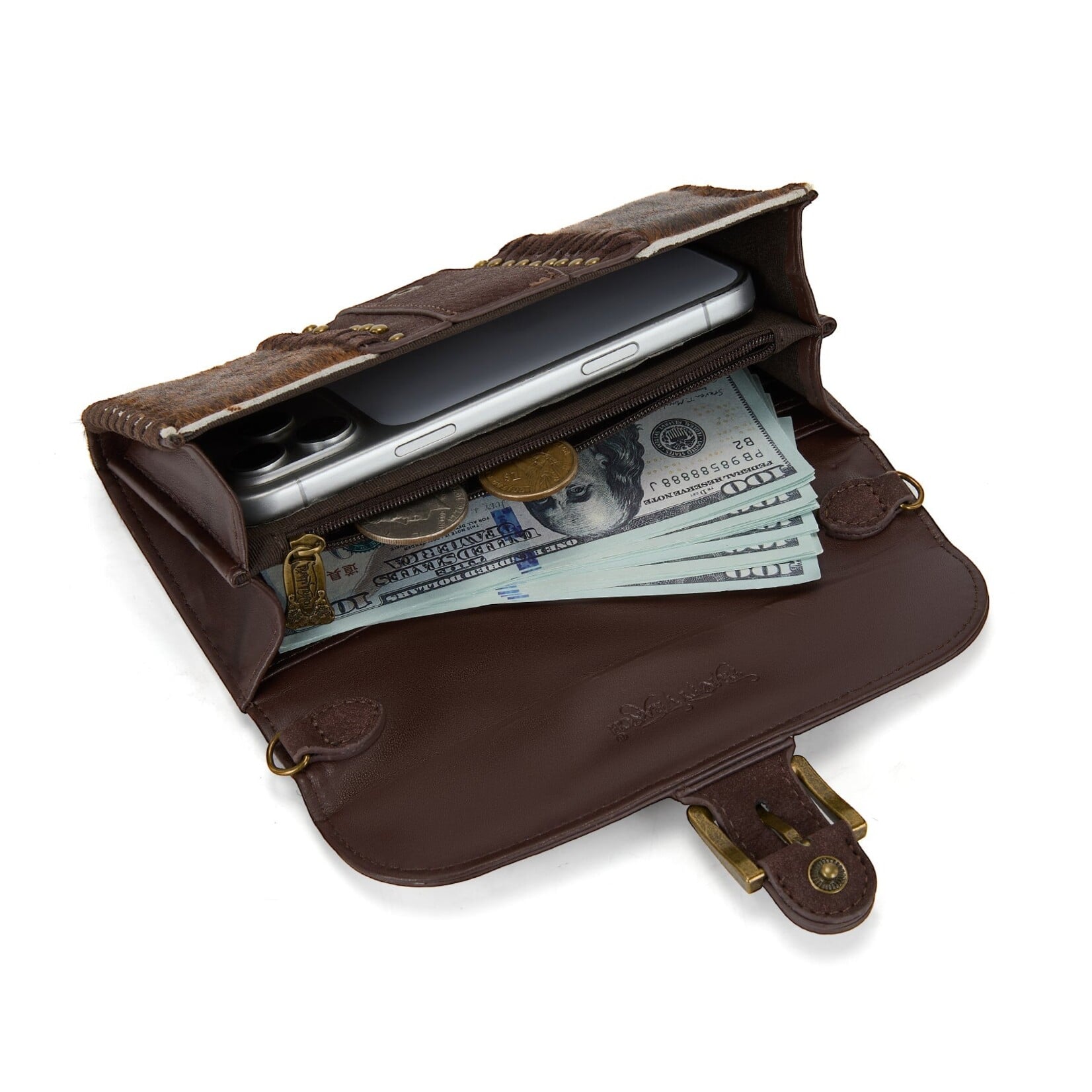Trinity Ranch TR209-W2006CF Coffee - Trinity Ranch Buckle Crossbody Wallet
