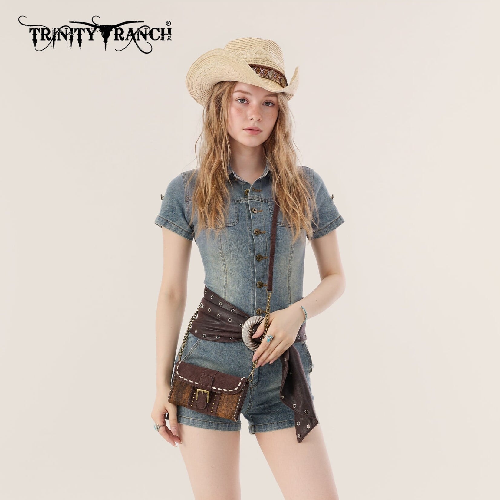 Trinity Ranch TR209-W2006CF Coffee - Trinity Ranch Buckle Crossbody Wallet