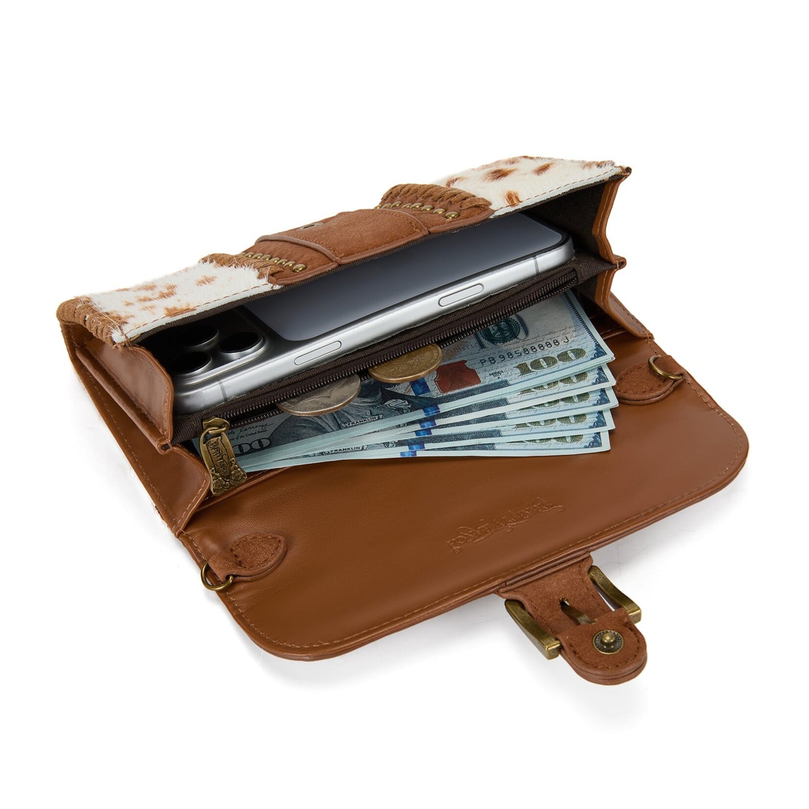 Trinity Ranch TR209-W2006BR Brown - Trinity Ranch Buckle Crossbody Wallet