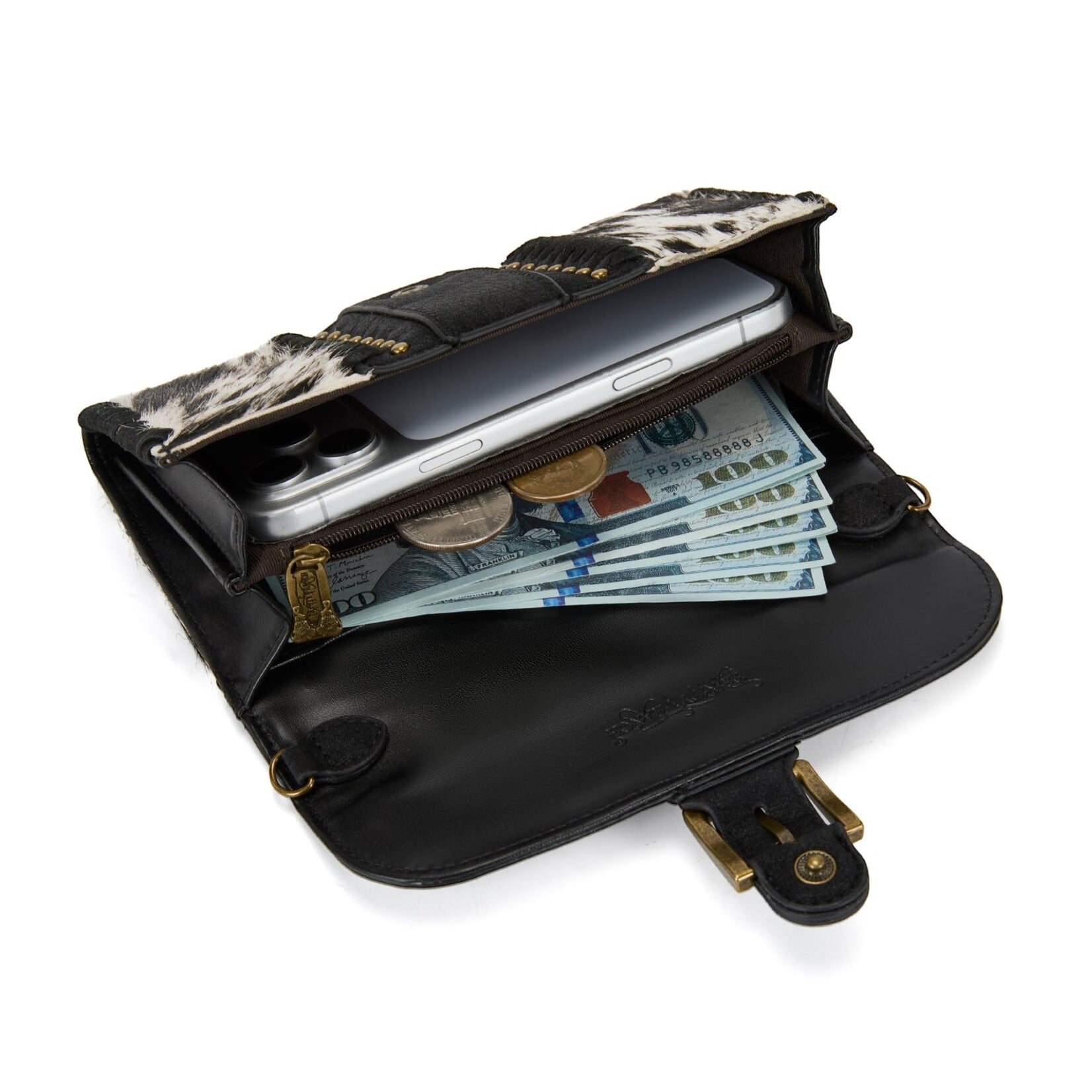 Trinity Ranch TR209-W2006BK  Black - Trinity Ranch Buckle Crossbody Wallet