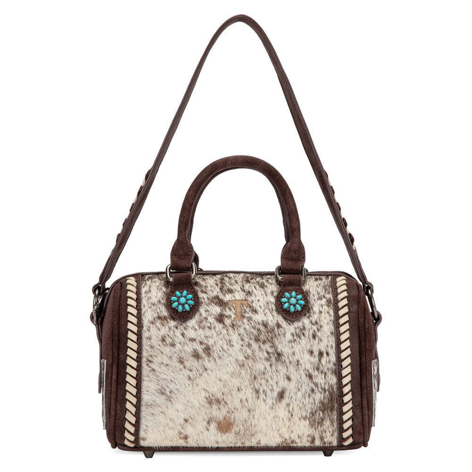 Trinity Ranch TR209-8323CF Coffee - Trinity Ranch Cowhide Print Crossbody Bag