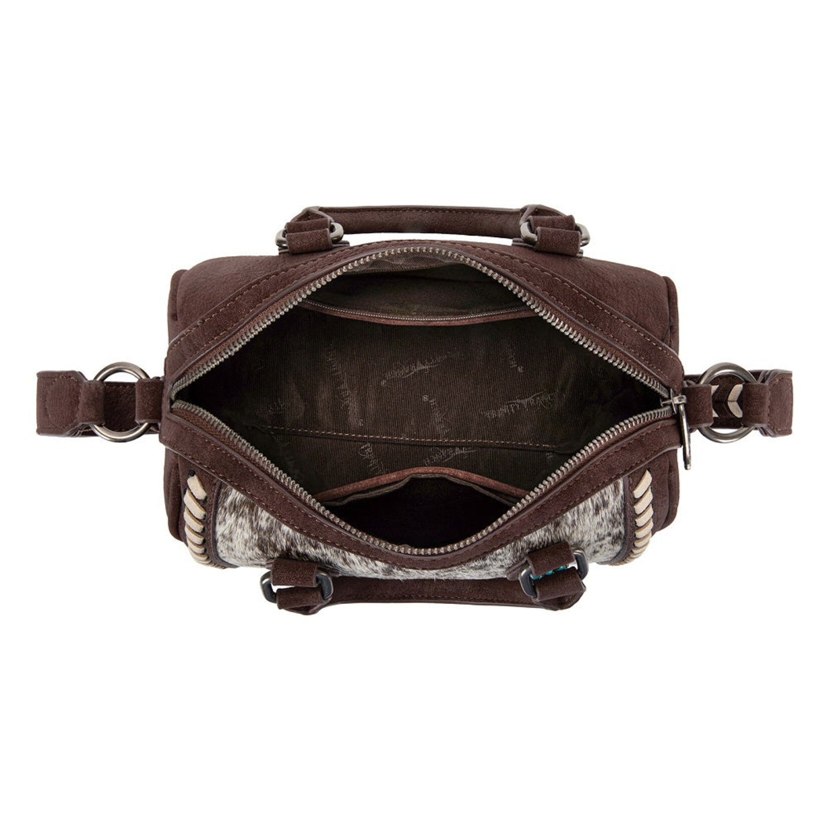 Trinity Ranch TR209-8323CF Coffee - Trinity Ranch Cowhide Print Crossbody Bag