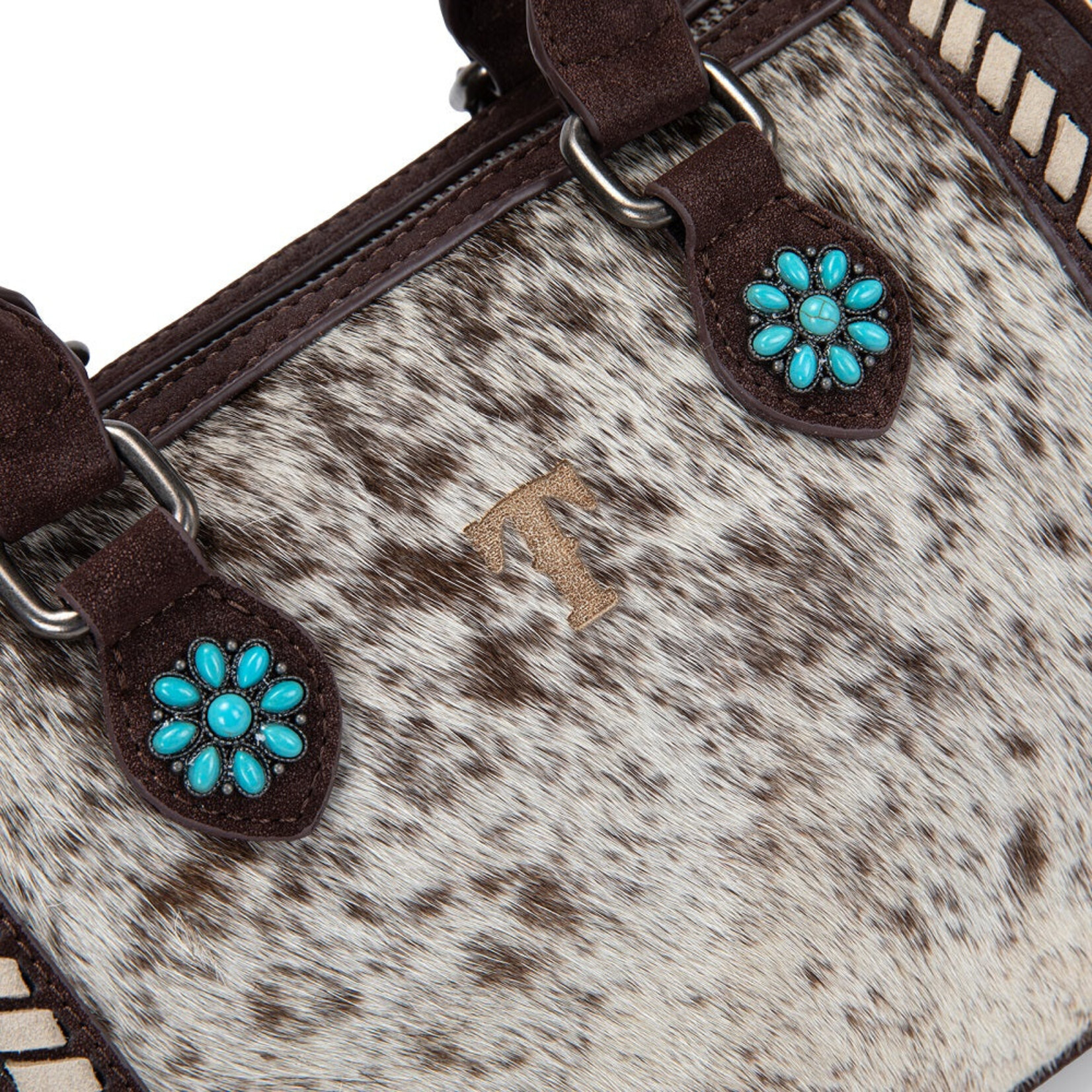 Trinity Ranch TR209-8323CF Coffee - Trinity Ranch Cowhide Print Crossbody Bag