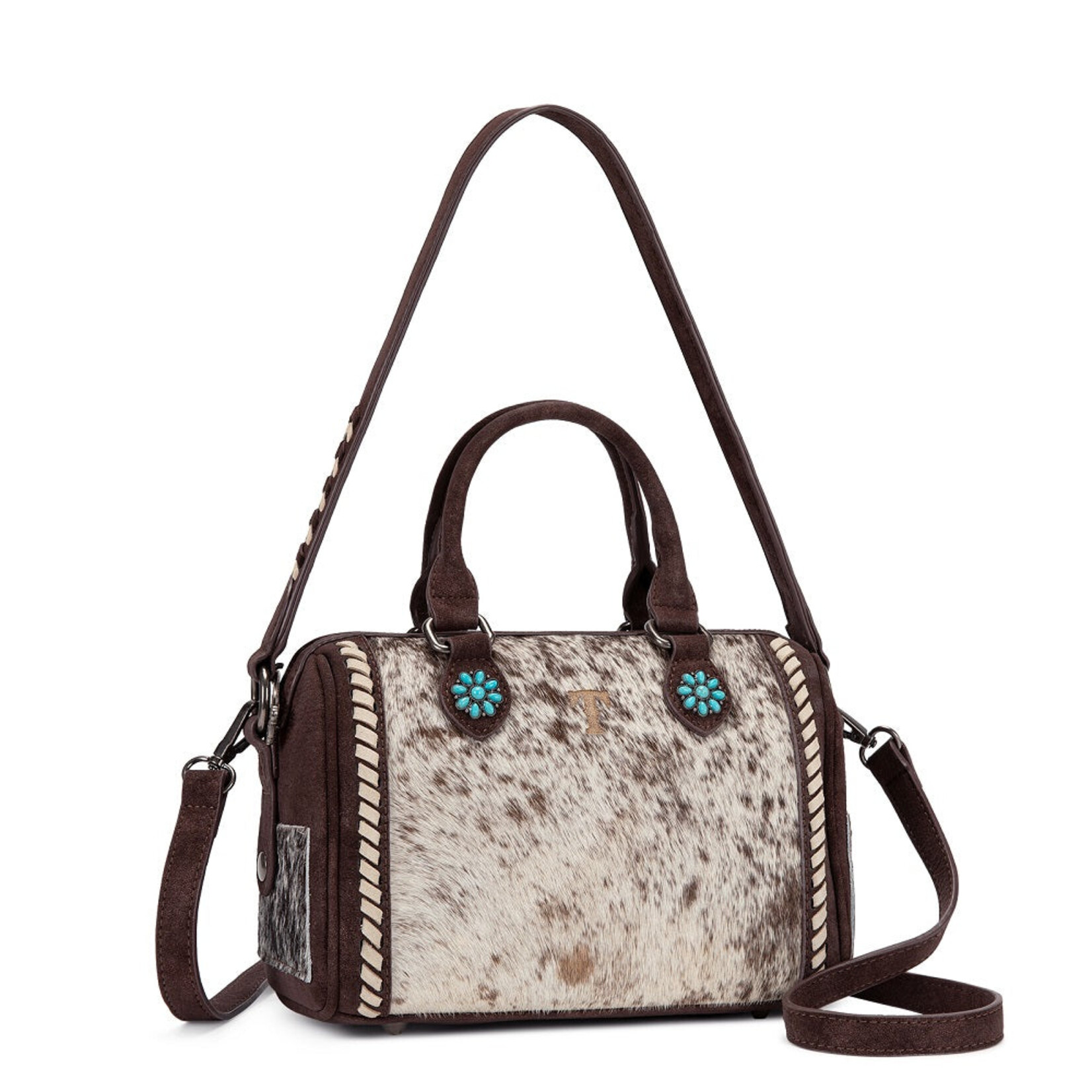 Trinity Ranch TR209-8323CF Coffee - Trinity Ranch Cowhide Print Crossbody Bag