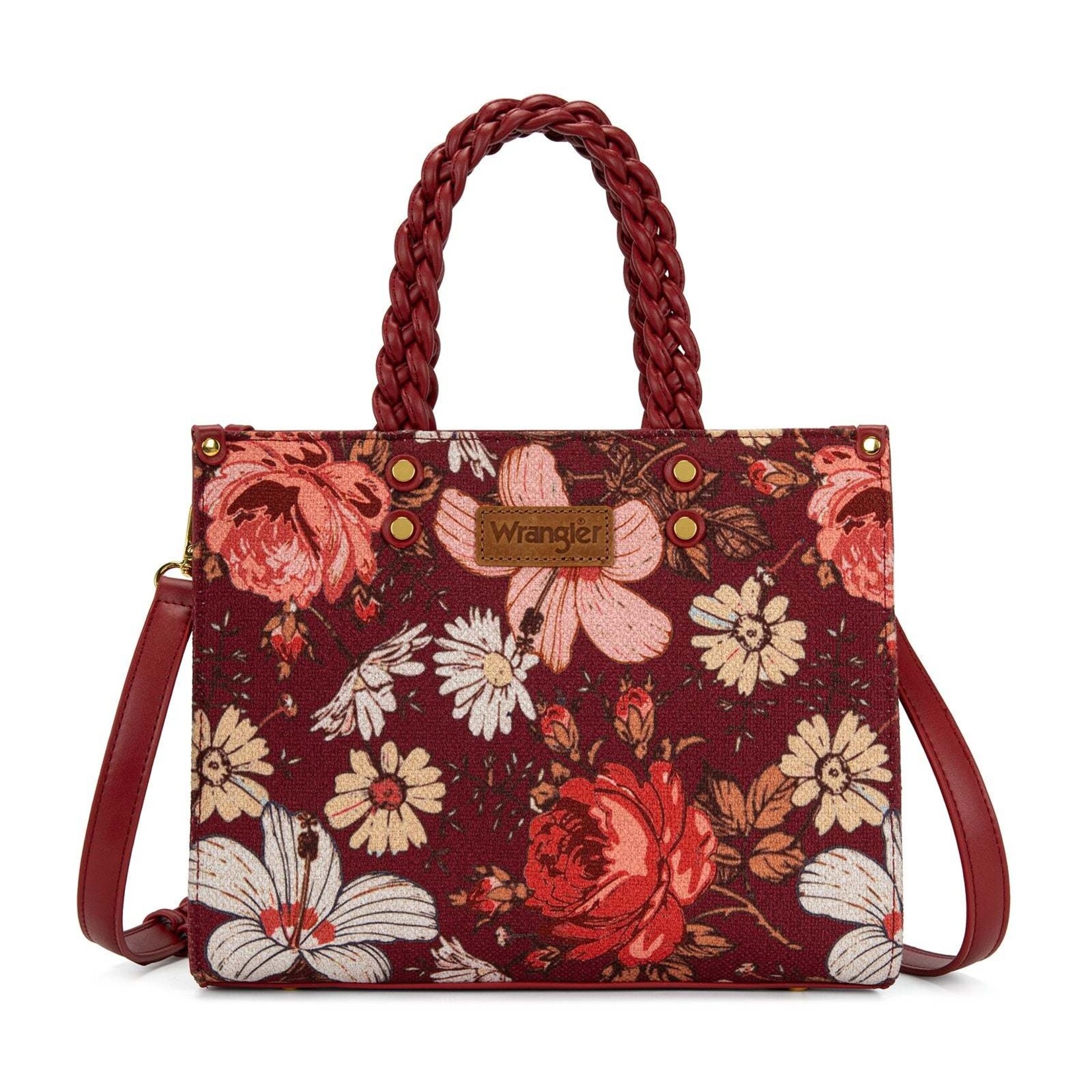 Wrangler WG-HB-438-8120-BDY Burgundy - Wrangler Floral Print Braided Tote