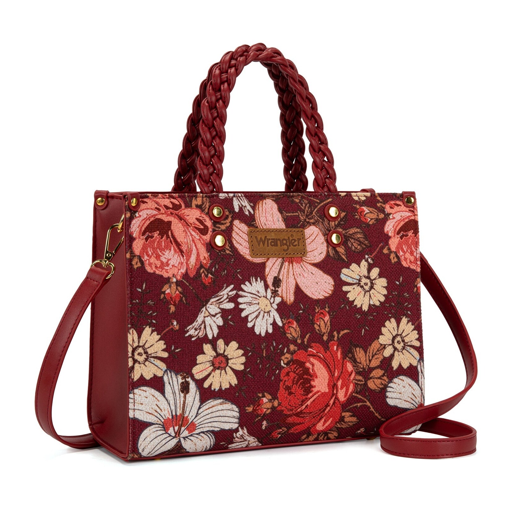 Wrangler WG-HB-438-8120-BDY Burgundy - Wrangler Floral Print Braided Tote