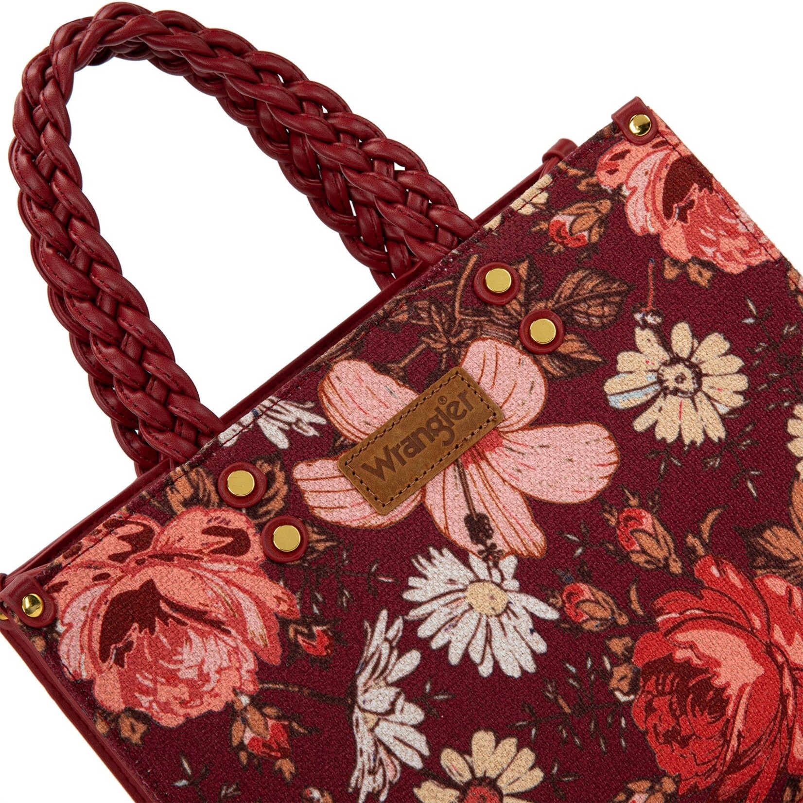 Wrangler WG-HB-438-8120-BDY Burgundy - Wrangler Floral Print Braided Tote