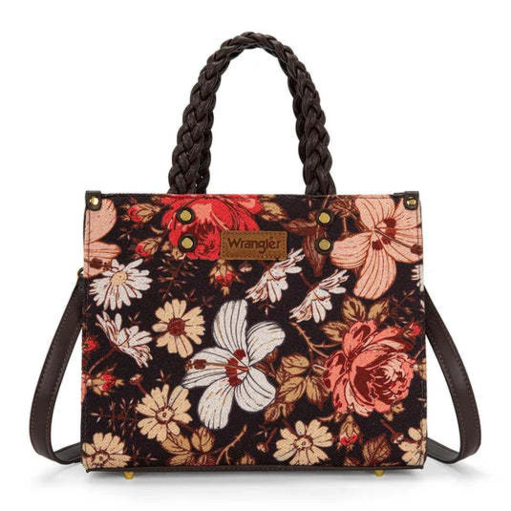 Wrangler WG-HB-438-8120-CF  Coffee - Wrangler Floral Print Braided Tote