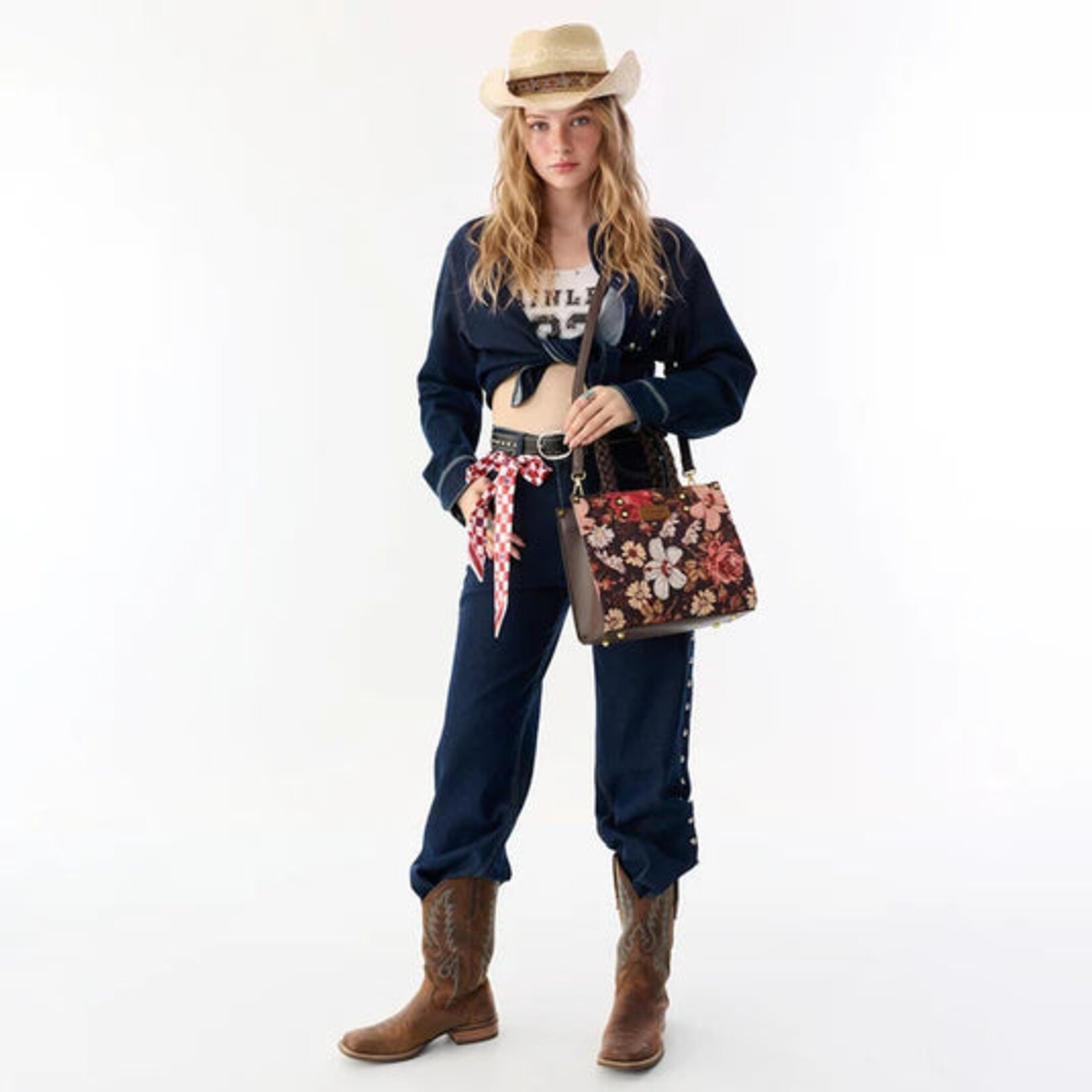 Wrangler WG-HB-438-8120-CF  Coffee - Wrangler Floral Print Braided Tote