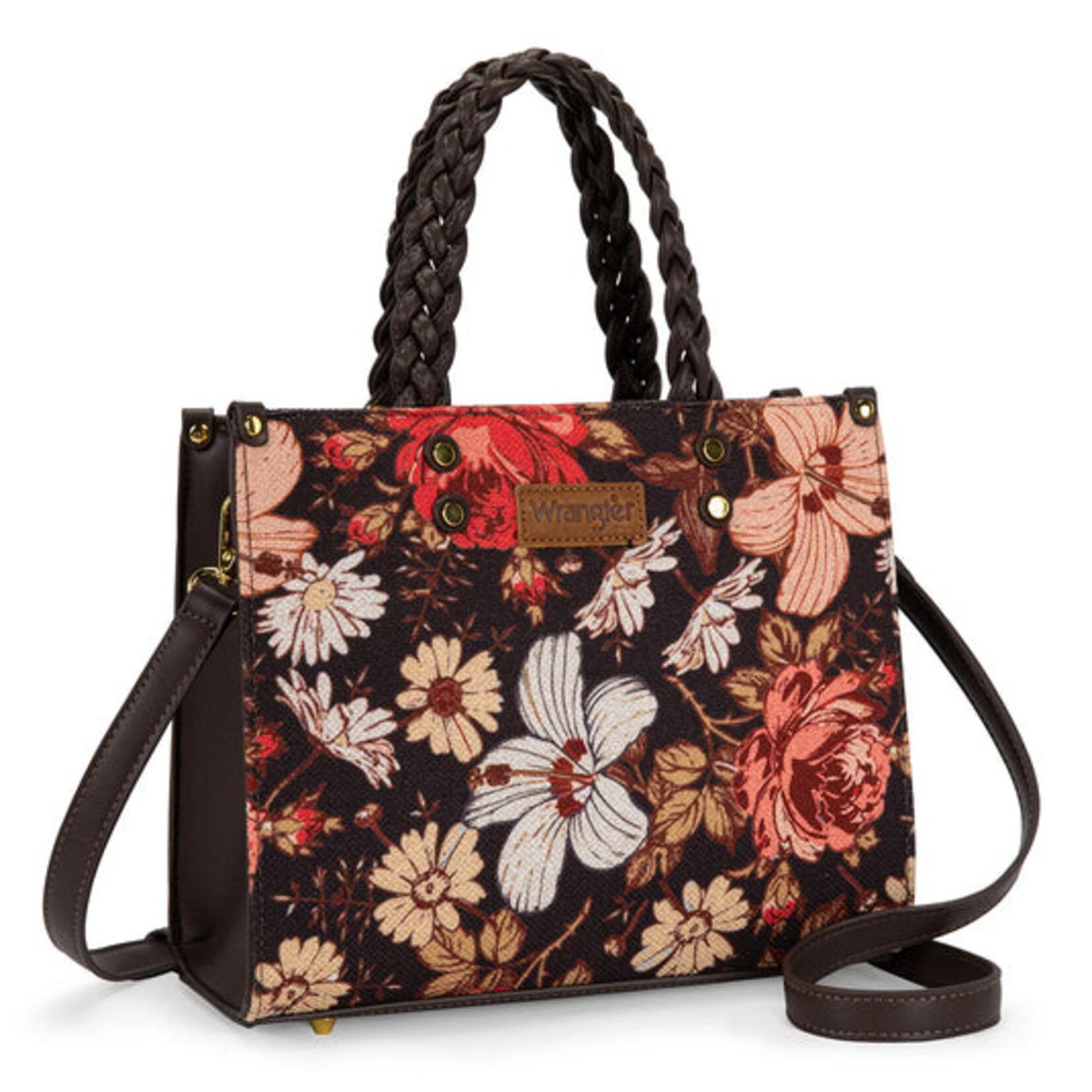 Wrangler WG-HB-438-8120-CF  Coffee - Wrangler Floral Print Braided Tote