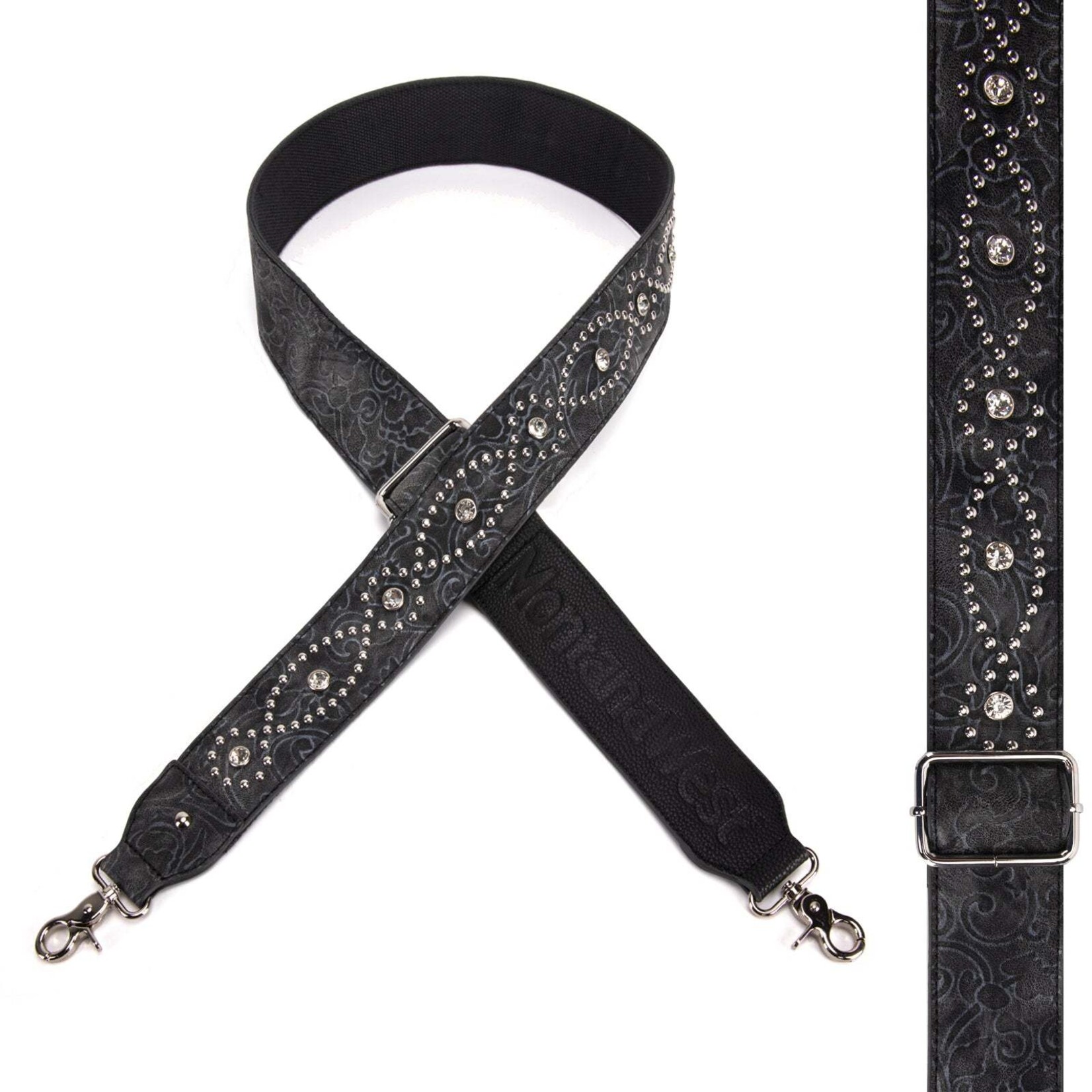 Montana West USA PST-2008 - Black - MW Western Guitar Style Tooled Crossbody Strap