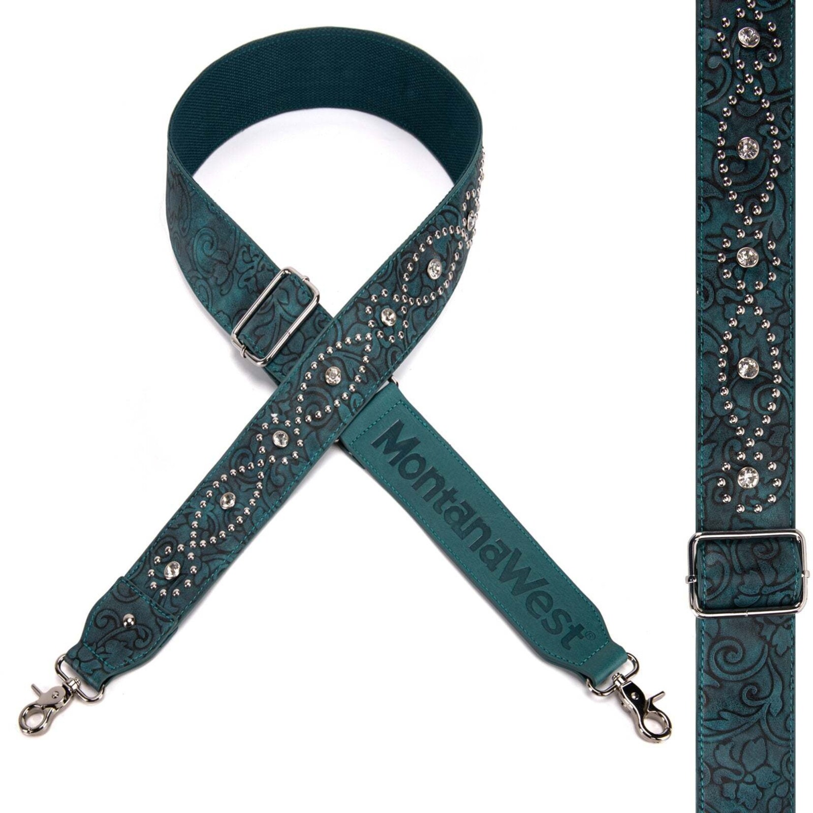 Montana West USA PST-2008 - Turquoise - MW Western Guitar Style Tooled Crossbody Strap
