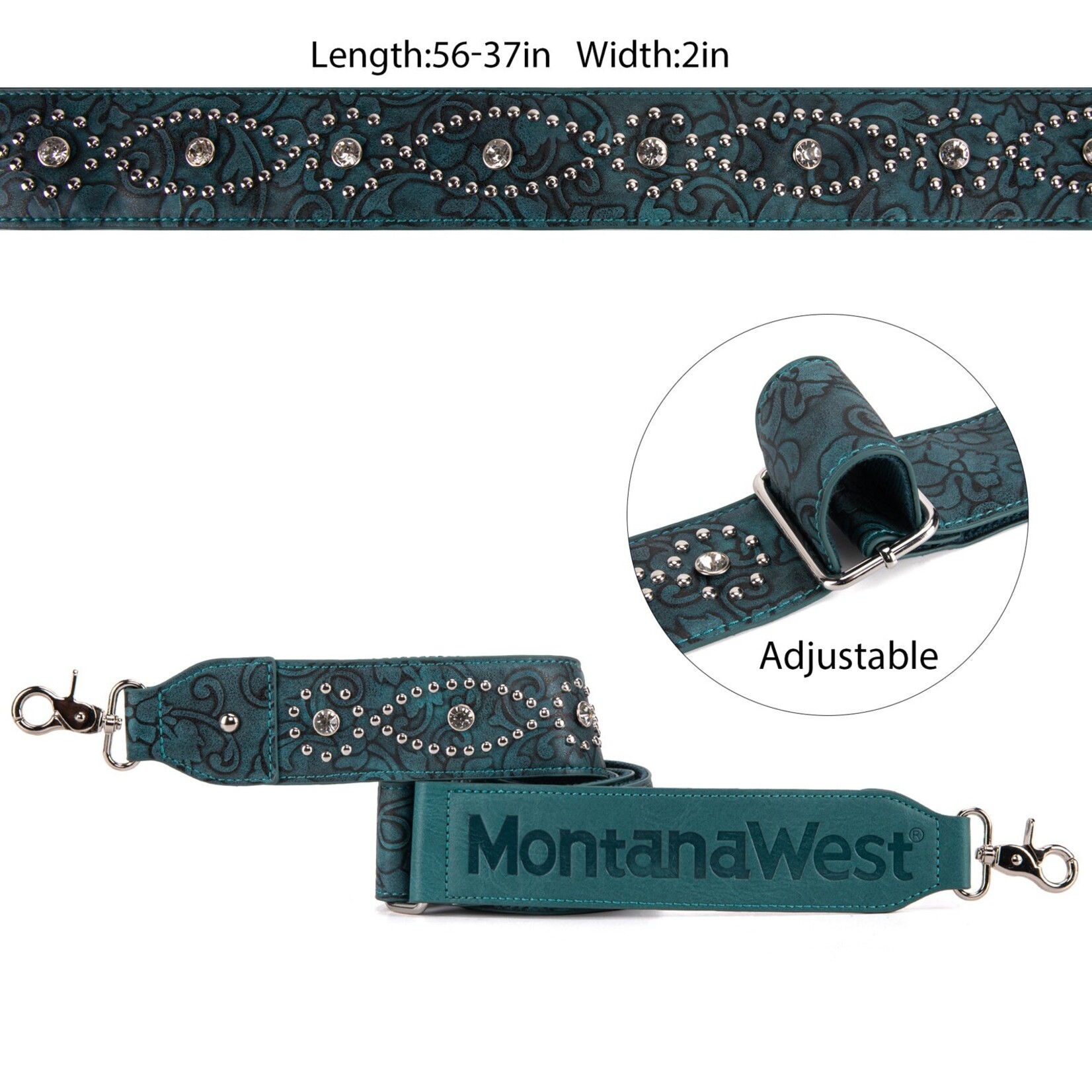 Montana West USA PST-2008 - Turquoise - MW Western Guitar Style Tooled Crossbody Strap