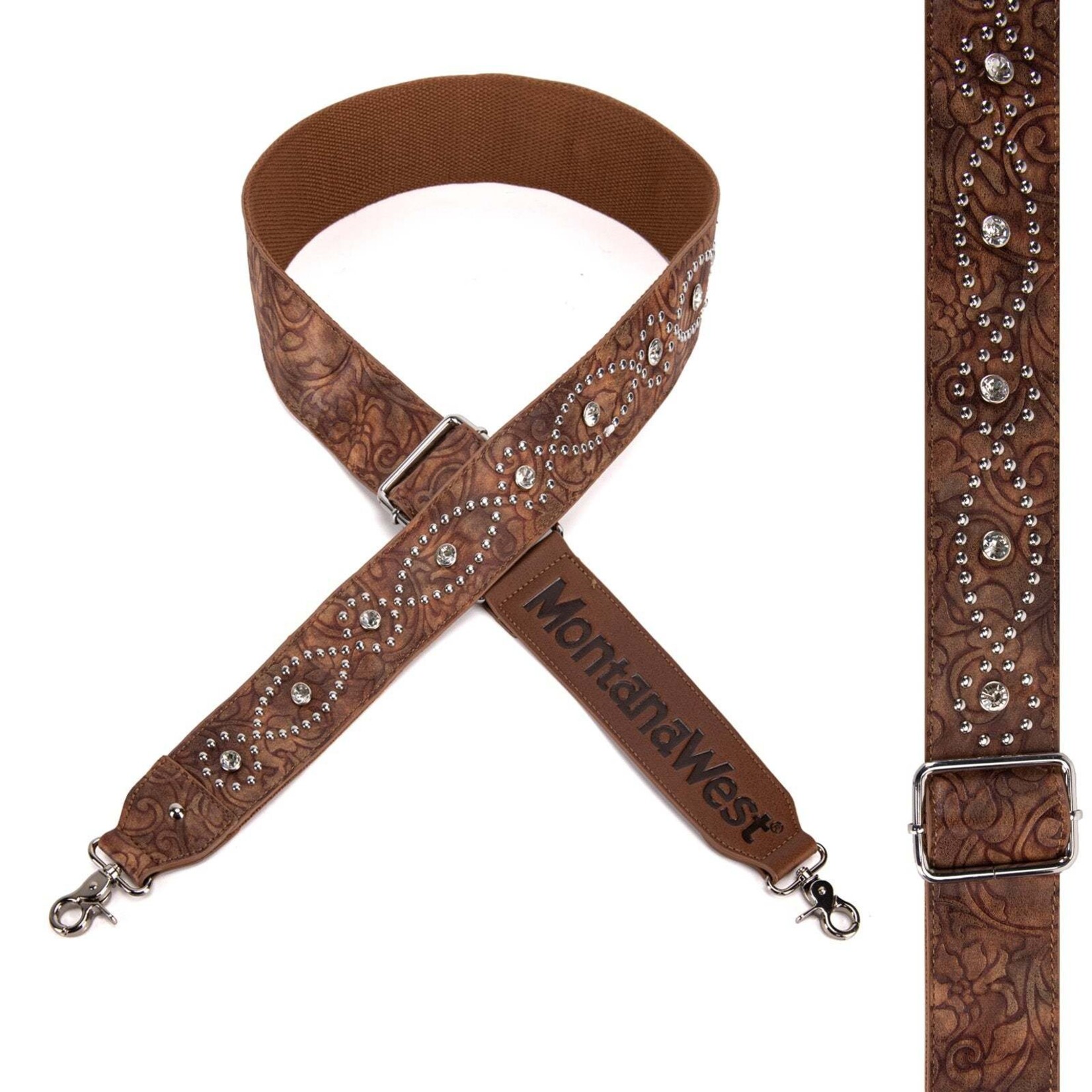 Montana West USA PST-2008 - Brown - MW Western Guitar Style Tooled Crossbody Strap