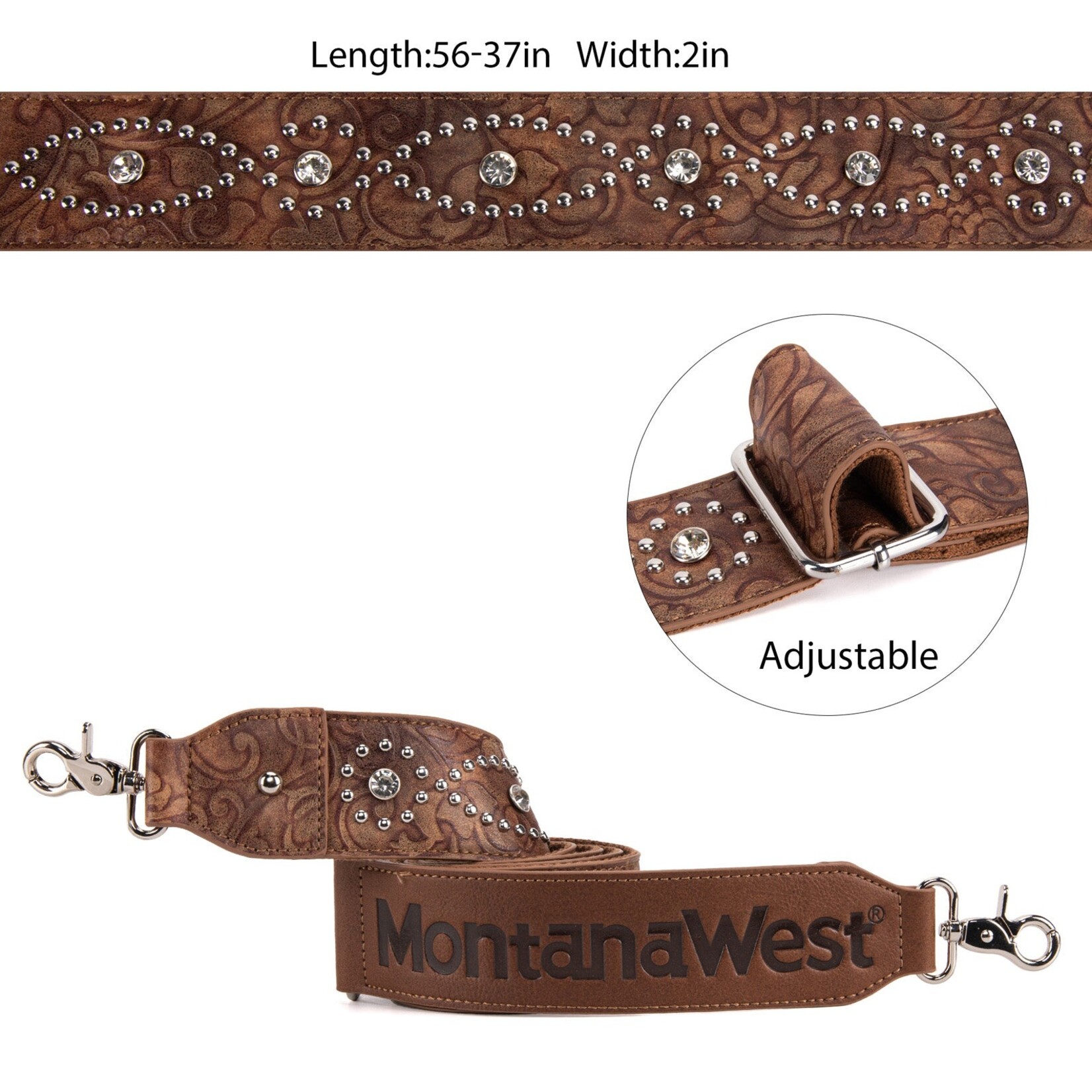 Montana West USA PST-2008 - Brown - MW Western Guitar Style Tooled Crossbody Strap