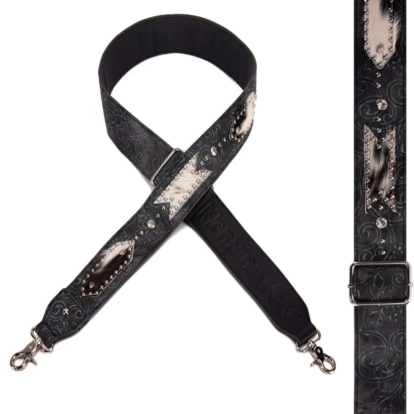 Montana West USA PST-2009 - Black - MW Guitar Style Tooled Cowhide Crossbody Strap