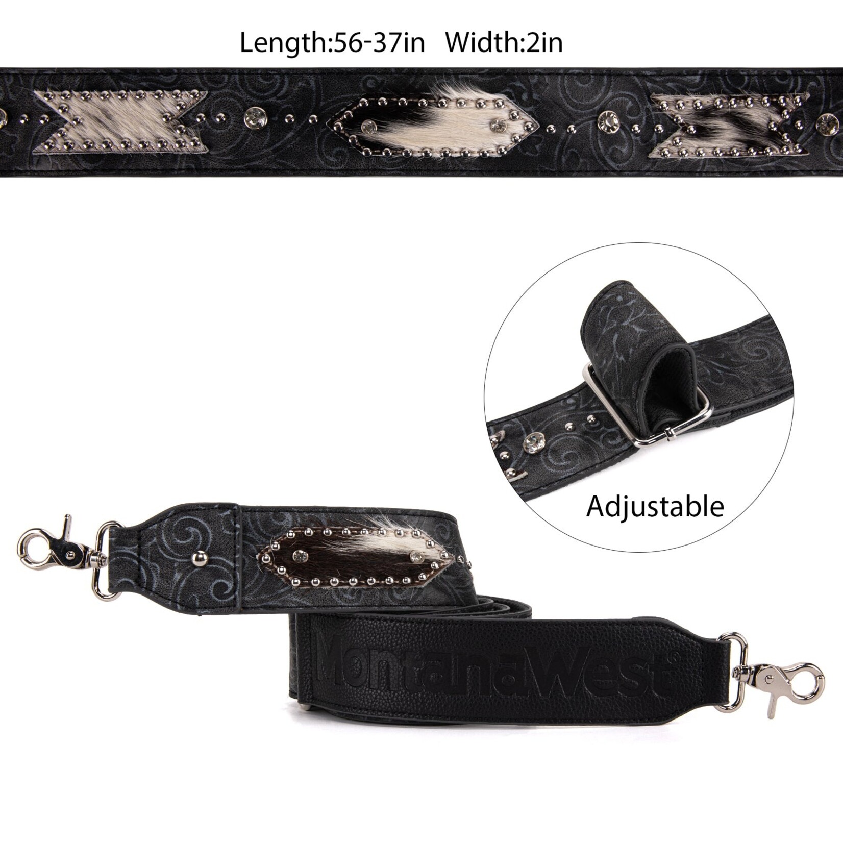 Montana West USA PST-2009 - Black - MW Guitar Style Tooled Cowhide Crossbody Strap