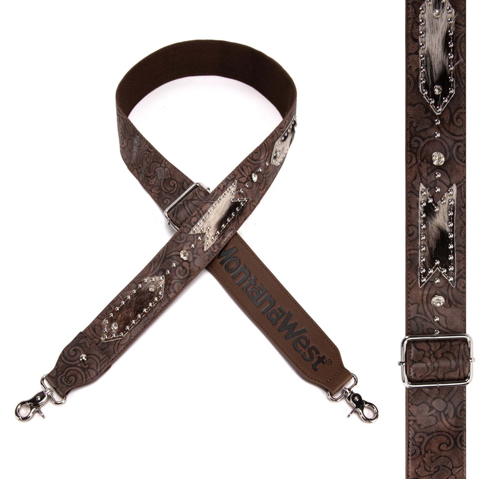 Montana West USA PST-2009 - Coffee - MW Guitar Style Tooled Cowhide Crossbody Strap