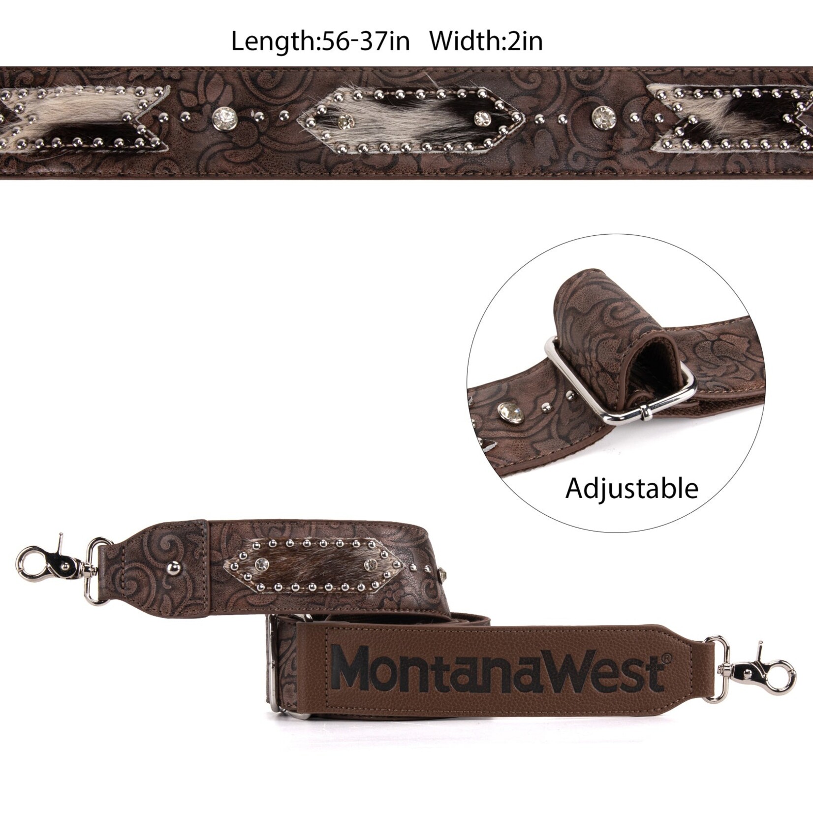 Montana West USA PST-2009 - Coffee - MW Guitar Style Tooled Cowhide Crossbody Strap