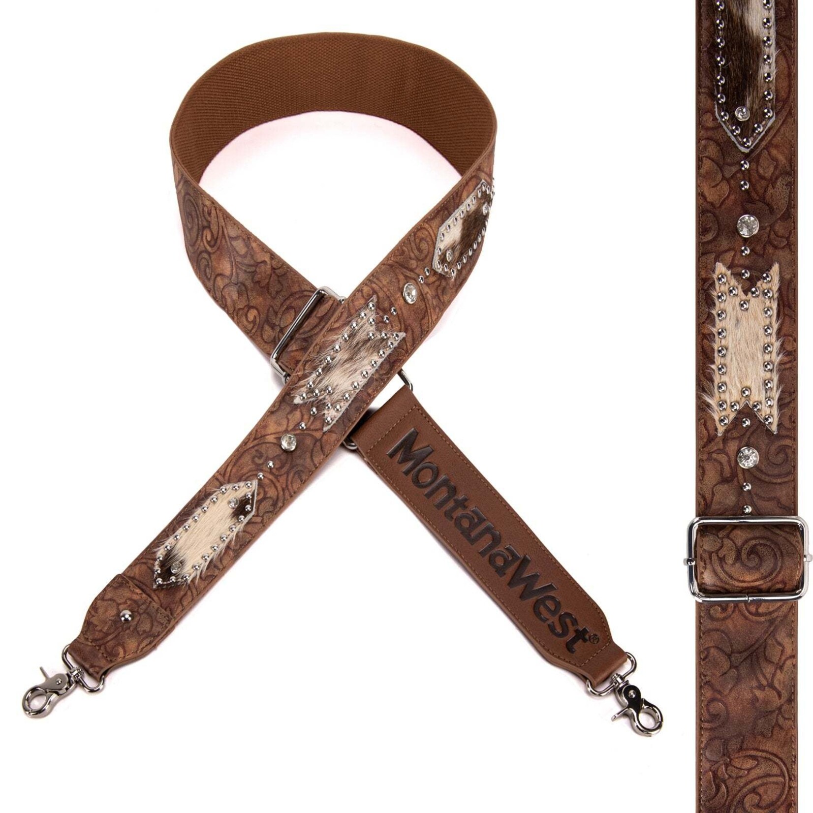 Montana West USA PST-2009 - Brown - MW Guitar Style Tooled Cowhide Crossbody Strap