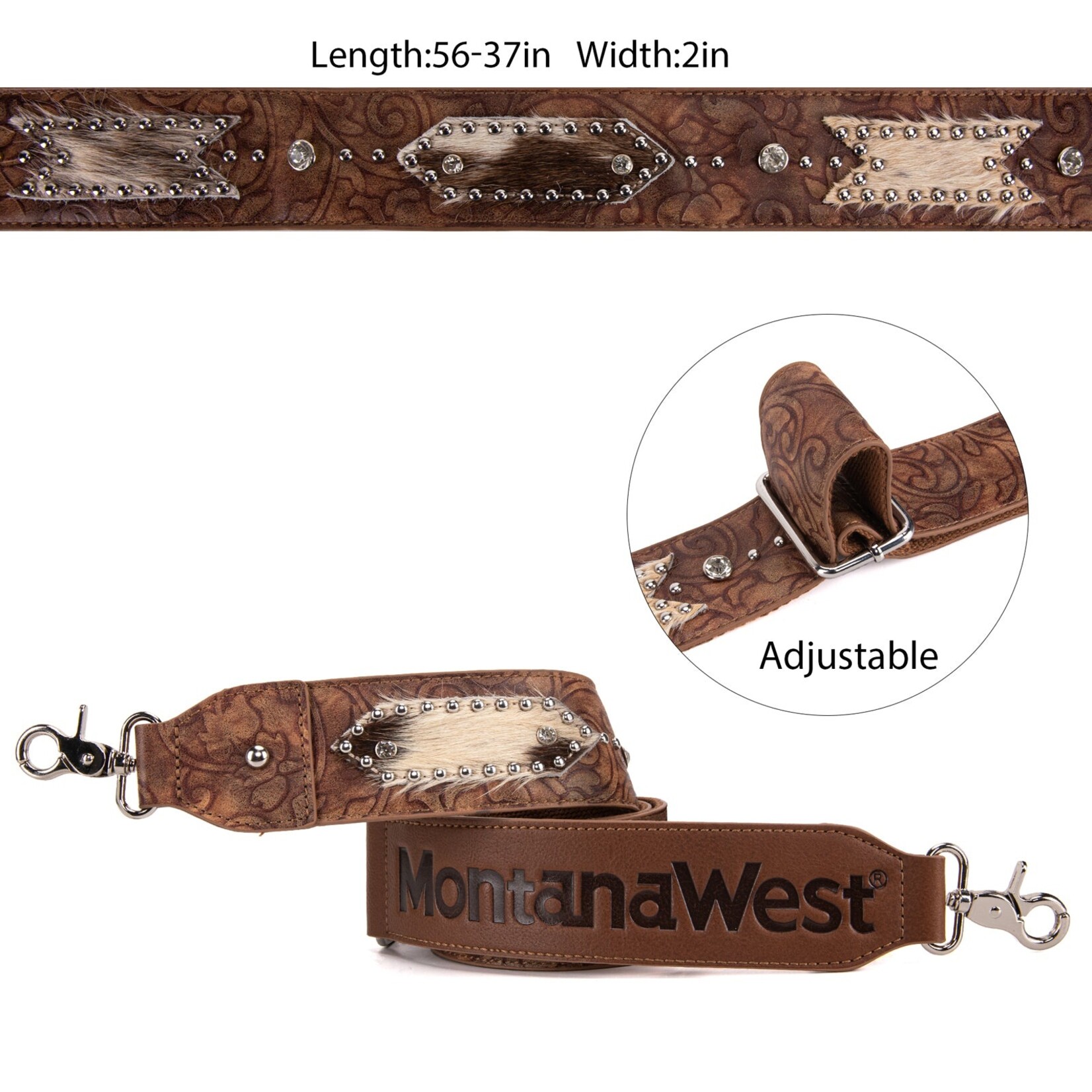 Montana West USA PST-2009 - Brown - MW Guitar Style Tooled Cowhide Crossbody Strap