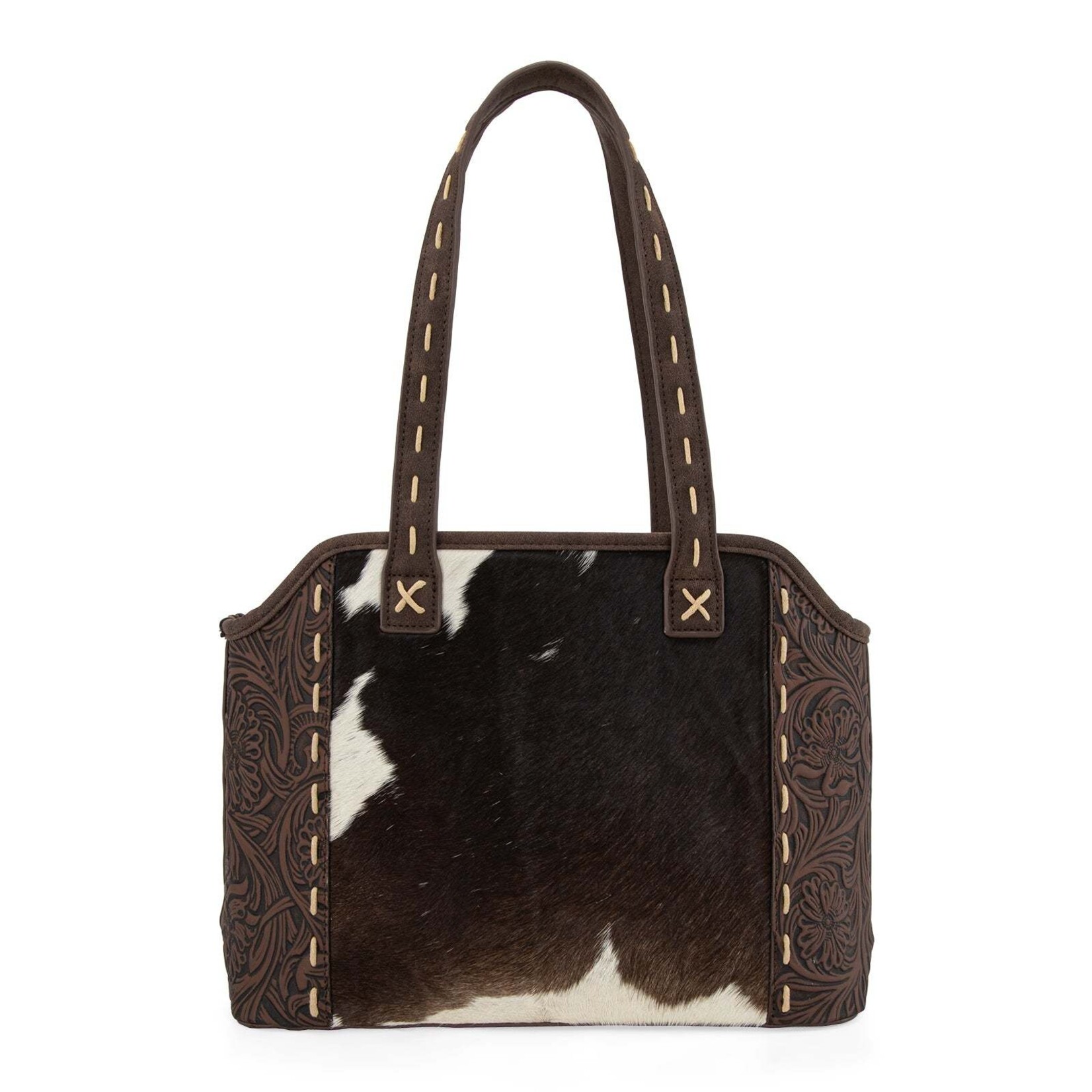 Trinity Ranch TR199G-8260CF - Coffee - Trinity Ranch Genuine Hair-On Cowhide Tooled Concealed Carry Tote