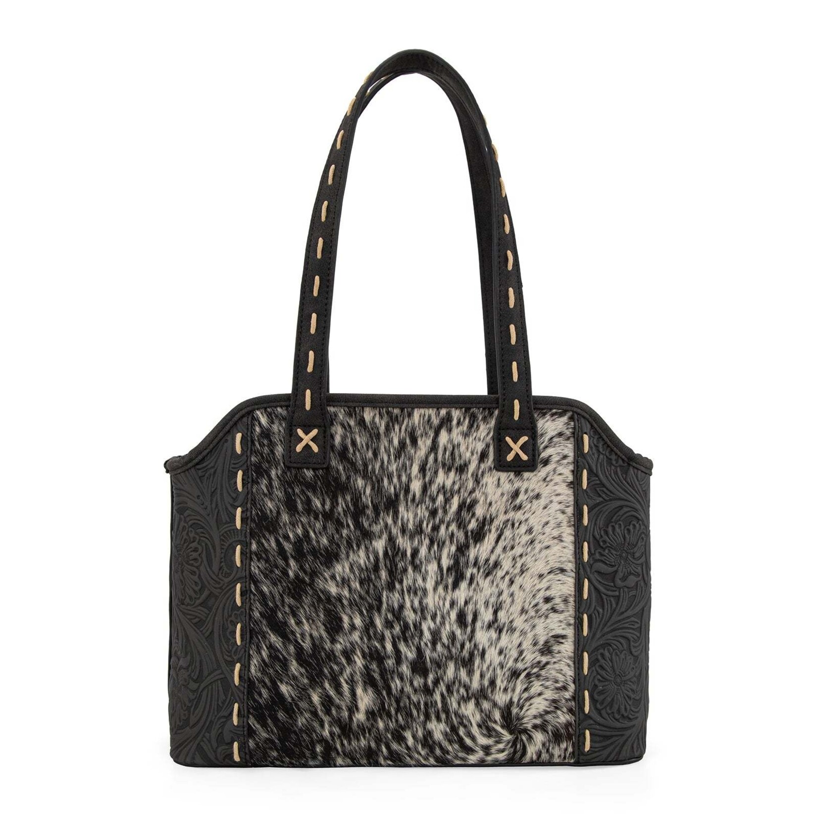Trinity Ranch TR199G-8260BK - Black - Trinity Ranch Genuine Hair-On Cowhide Tooled Concealed Carry Tote