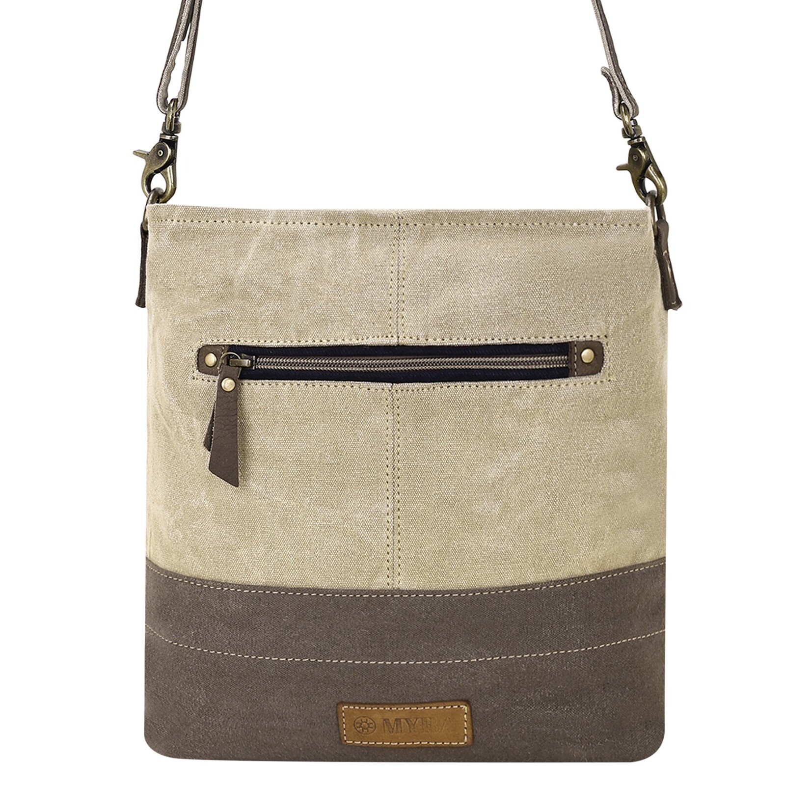 Myra Bags S-15052 Bricklebush Shoulder Bag for Women in olive with canvas patchwork