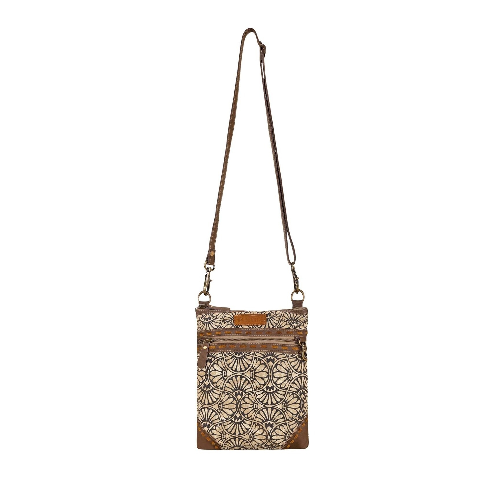 Myra Bags S-15062 Caprock Small Crossbody Bag with buckstitch trim in cream
