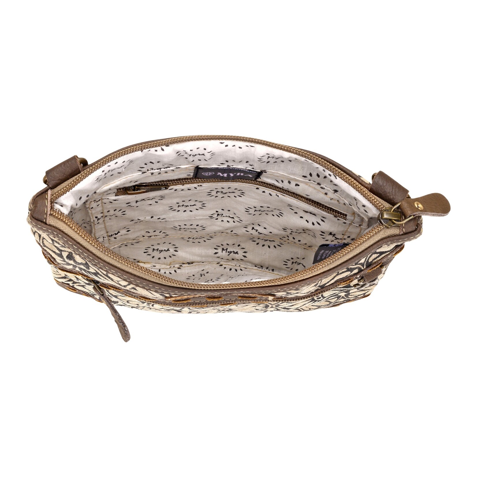 Myra Bags S-15062 Caprock Small Crossbody Bag with buckstitch trim in cream