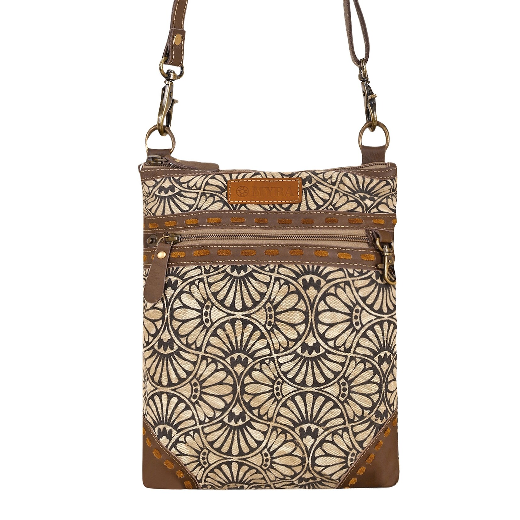 Myra Bags S-15062 Caprock Small Crossbody Bag with buckstitch trim in cream