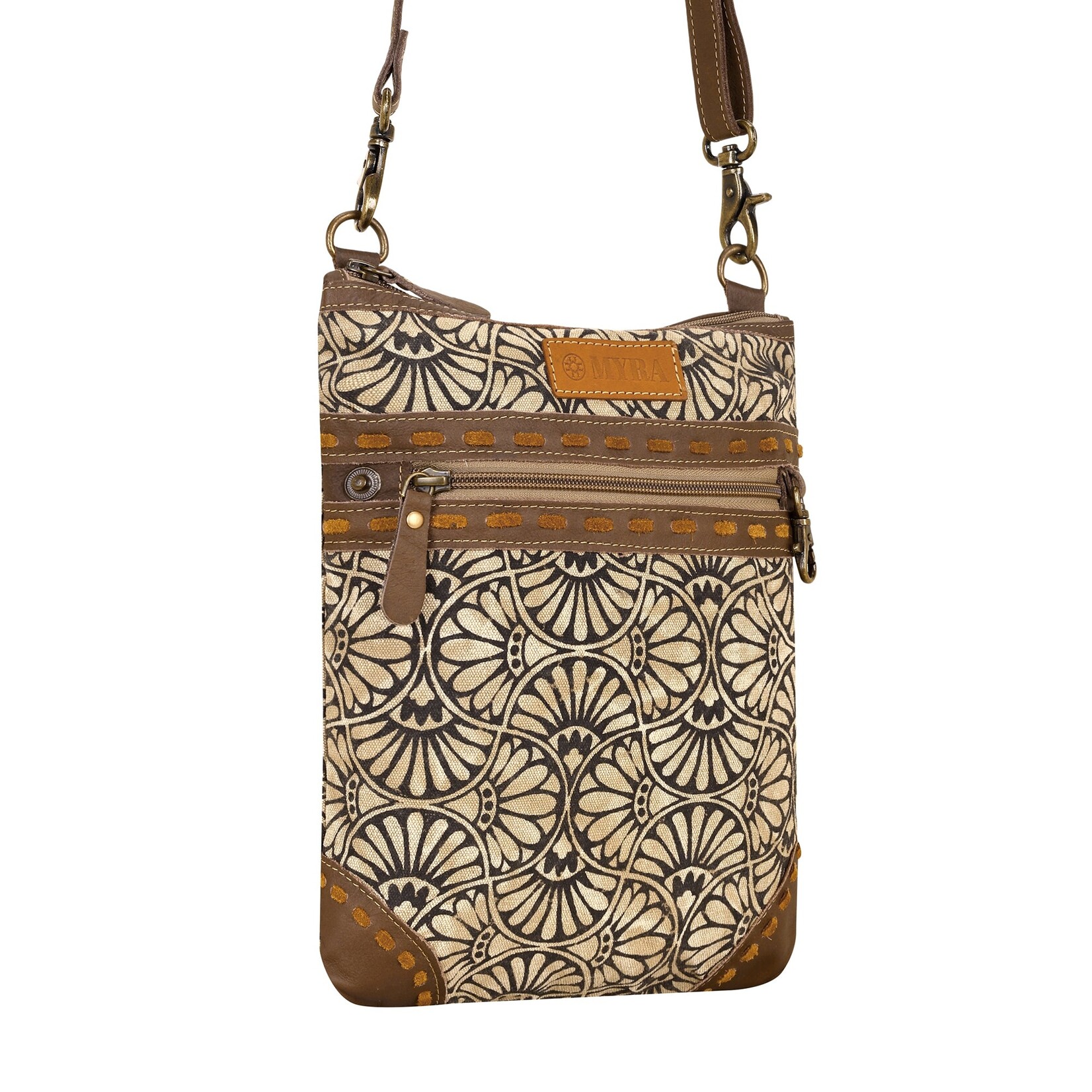 Myra Bags S-15062 Caprock Small Crossbody Bag with buckstitch trim in cream