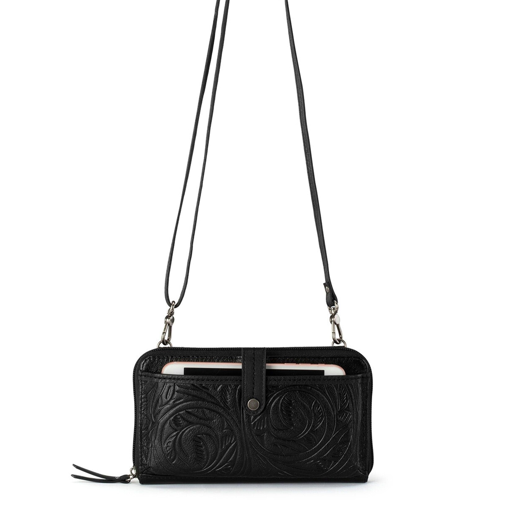 Iris Smartphone Wallet - Leather - Black Leaf Embossed