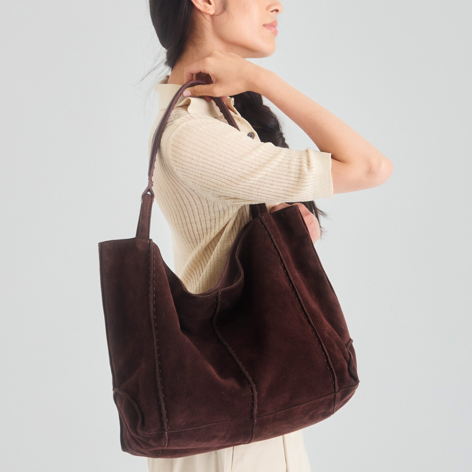 Los Feliz Large Tote Suede - Mahogany Suede