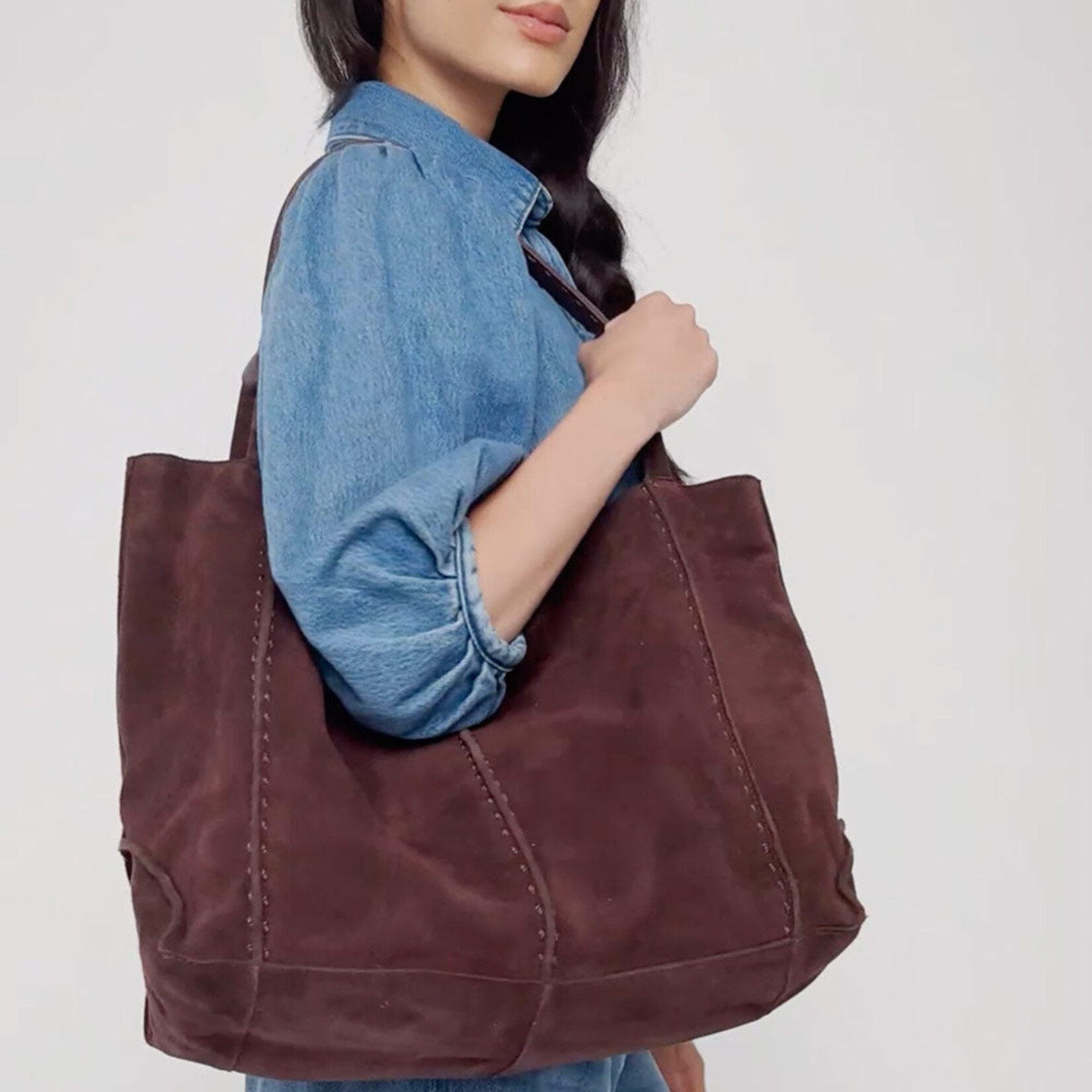 Los Feliz Large Tote Suede - Mahogany Suede