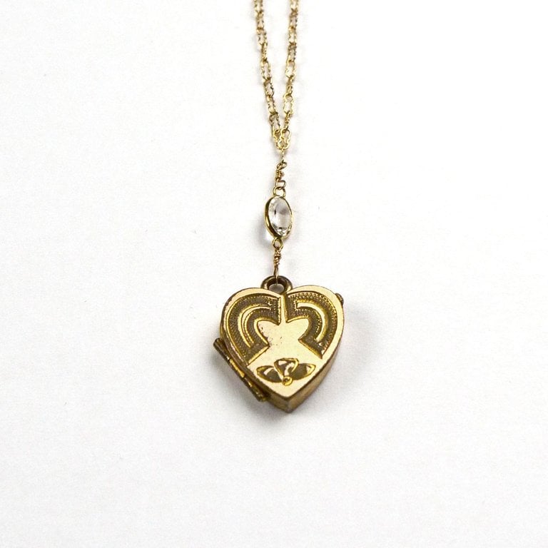 Eaves Vintage 14K Gold Fill Heart Victorian Locket w/ 14K White Quartz Necklace