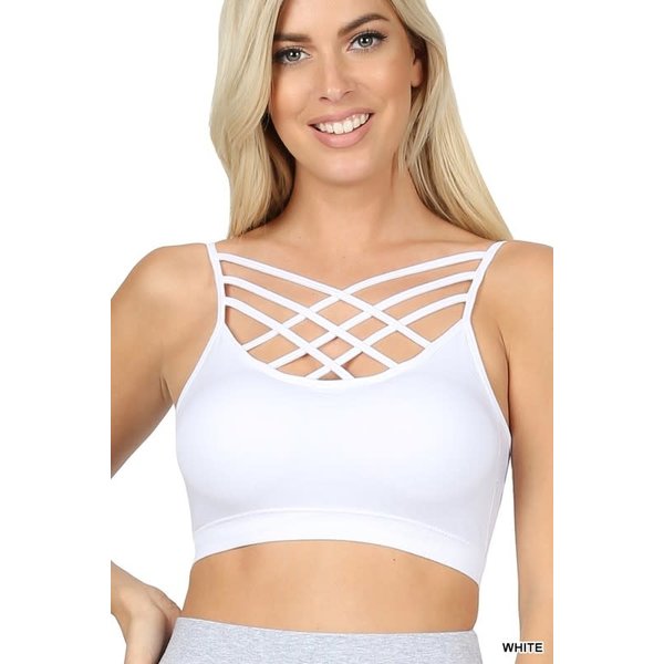 SEAMLESS TRIPLE CRISS-CROSS FRONT BRALETTE WITH REMOVABLE BRA PADS